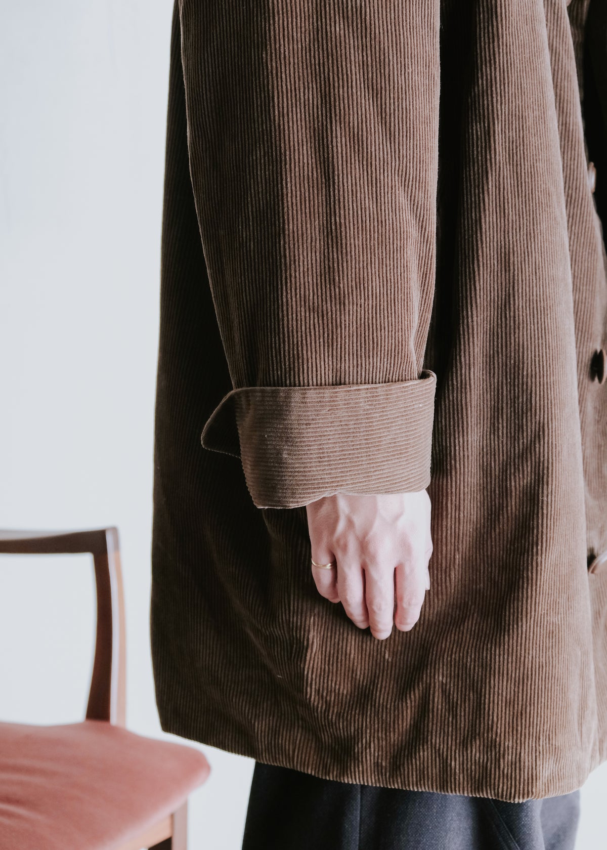 I.S. ISSEY MIYAKE SPORT 1988 leather-collar corduroy long jacket