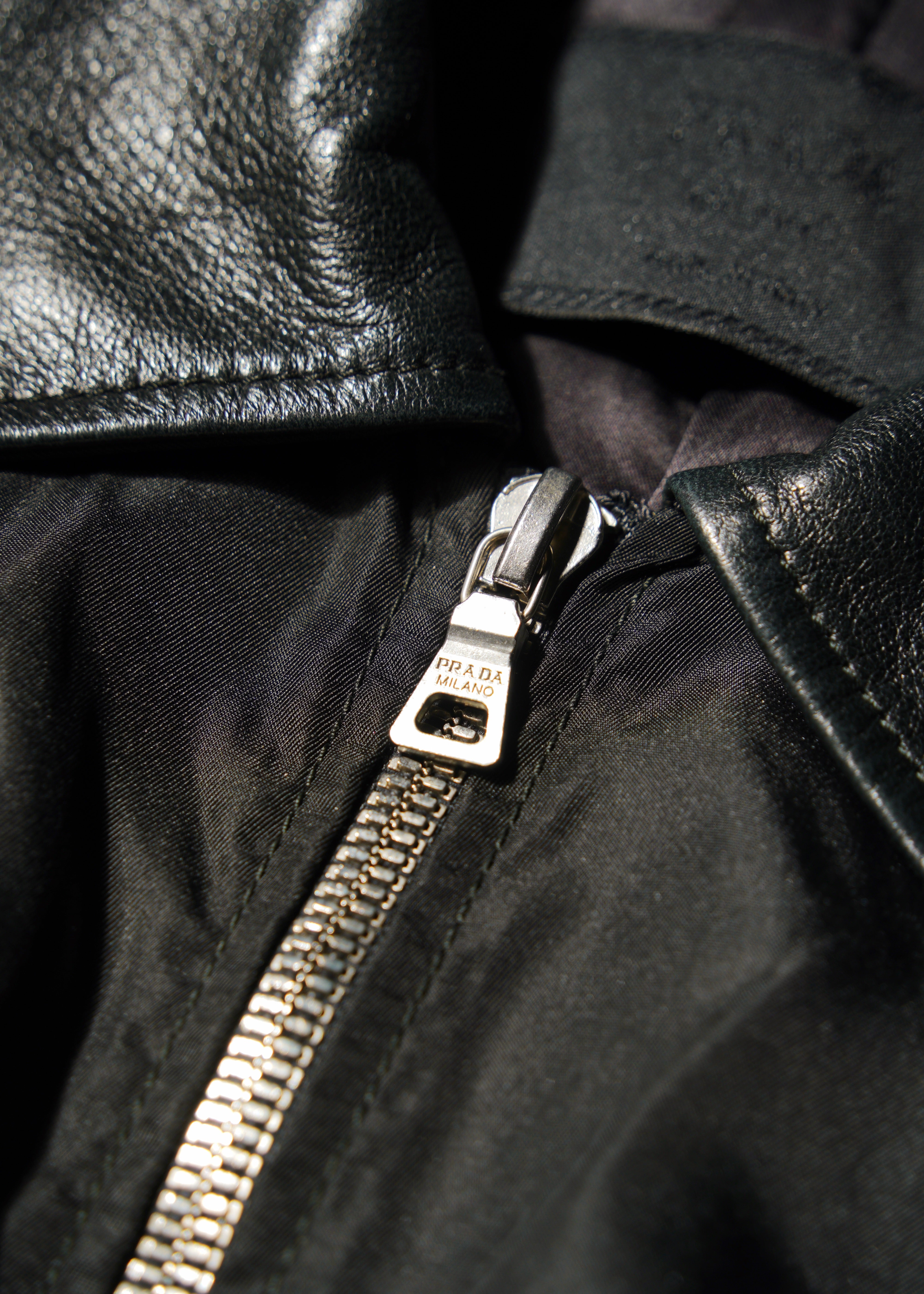 90's PRADA leather nylon docking zip up jacket