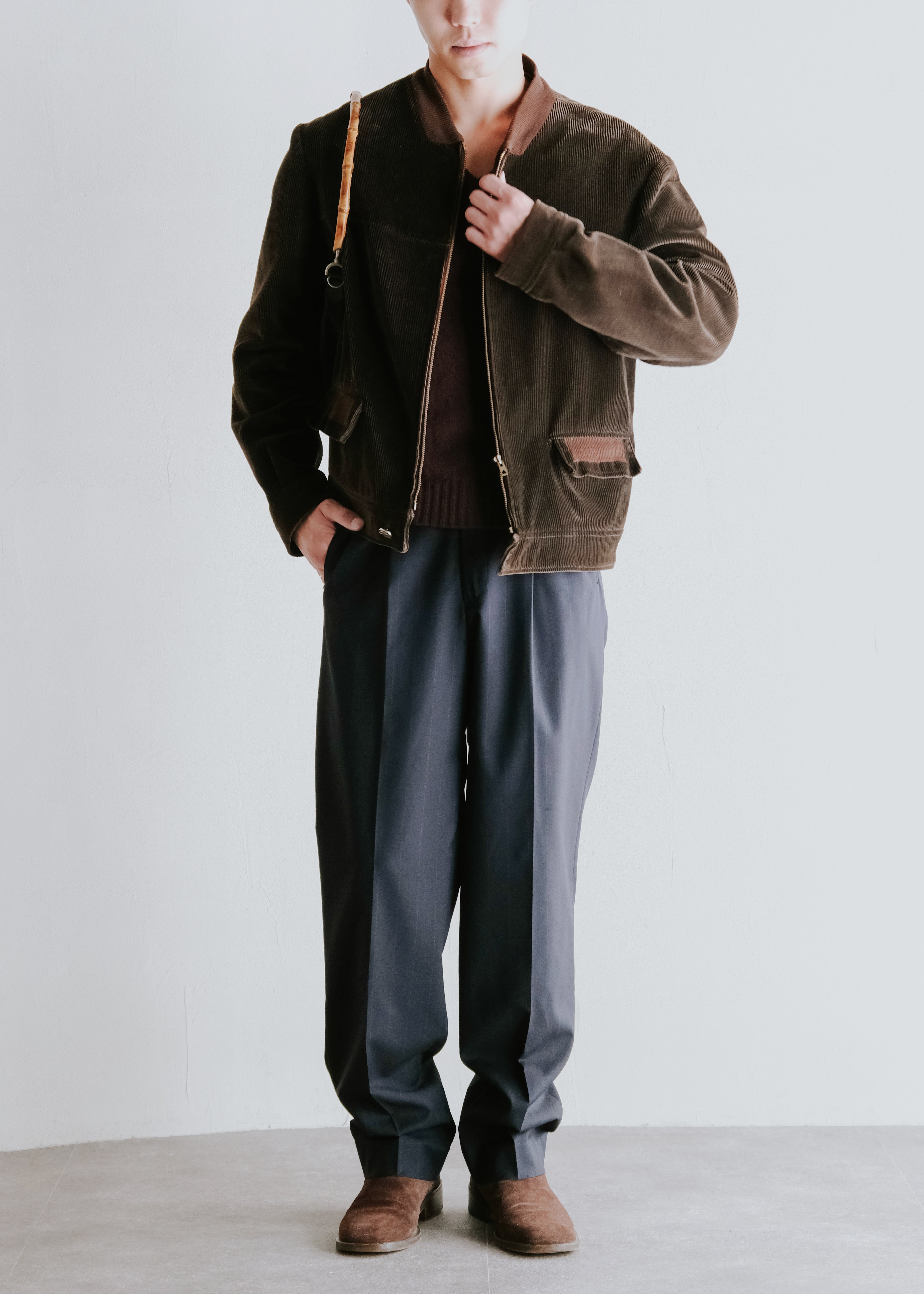 80-90's shadow stripe relaxing tapered slacks