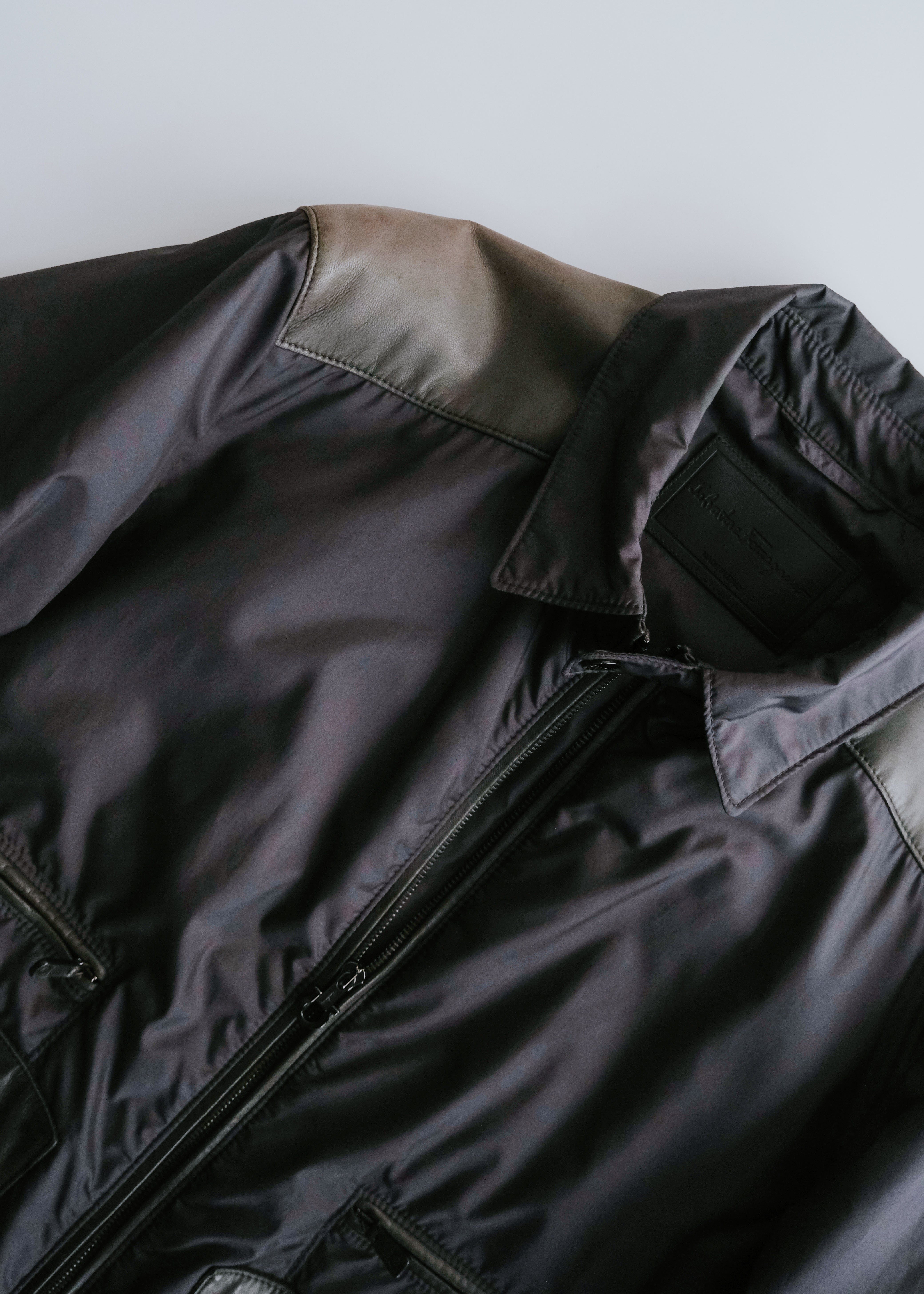 90-00's Salvatore Ferragamo leather patchworks padded blouson