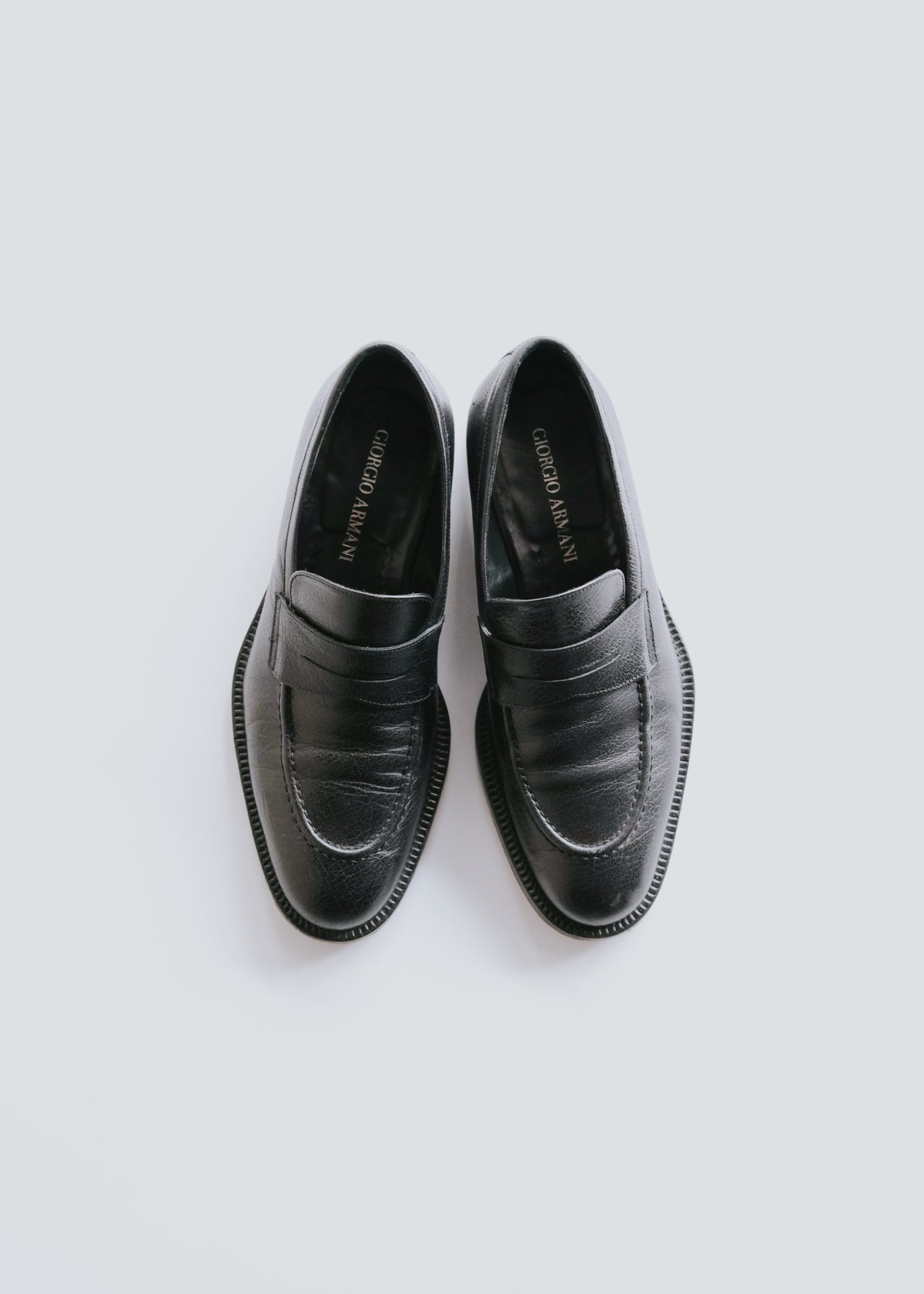 90-00's GIORGIO ARMANI round toe leather penny loafers