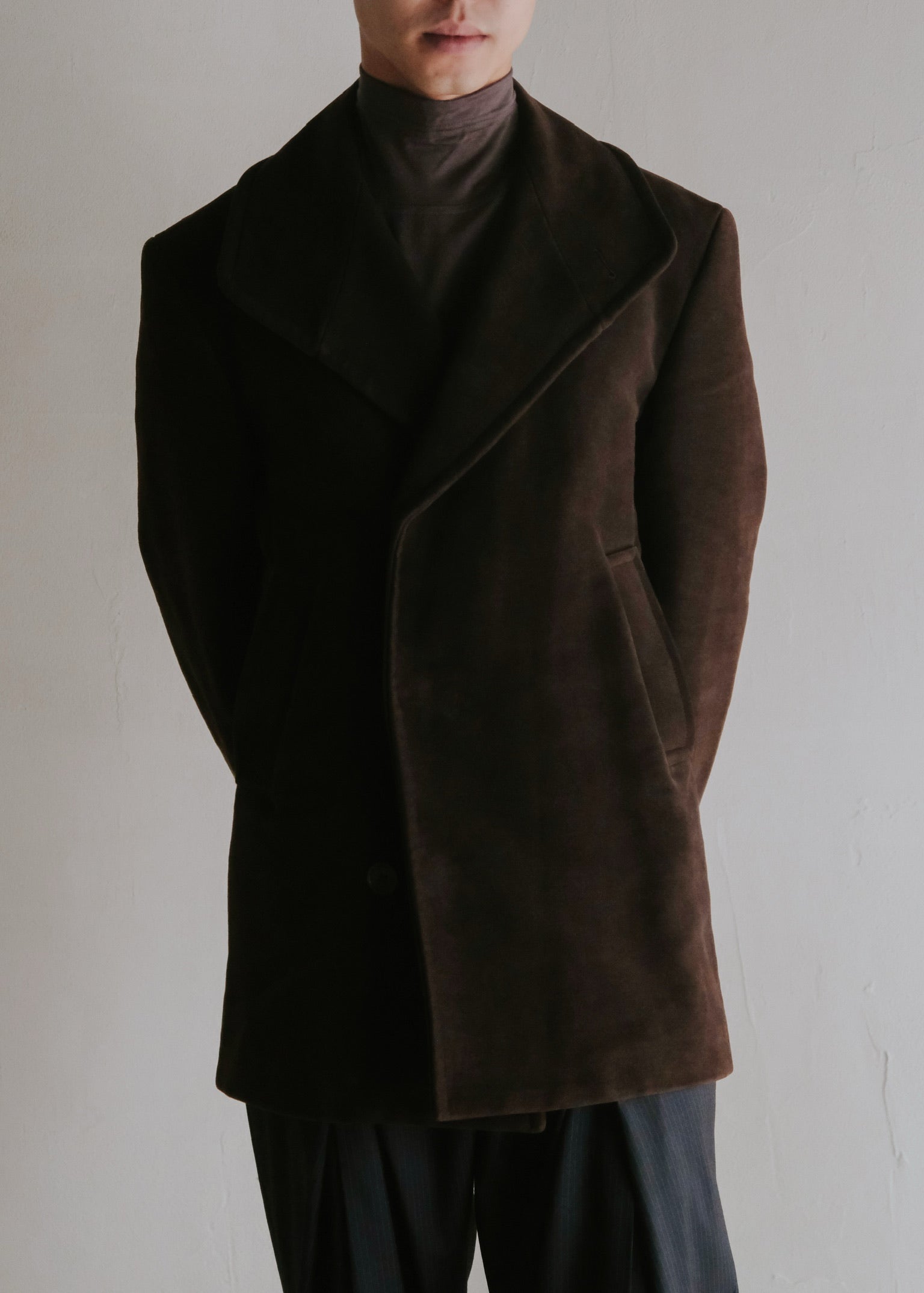 90's CoSTUME NATIONAL HOMME stand collar fly front moleskin pea coat