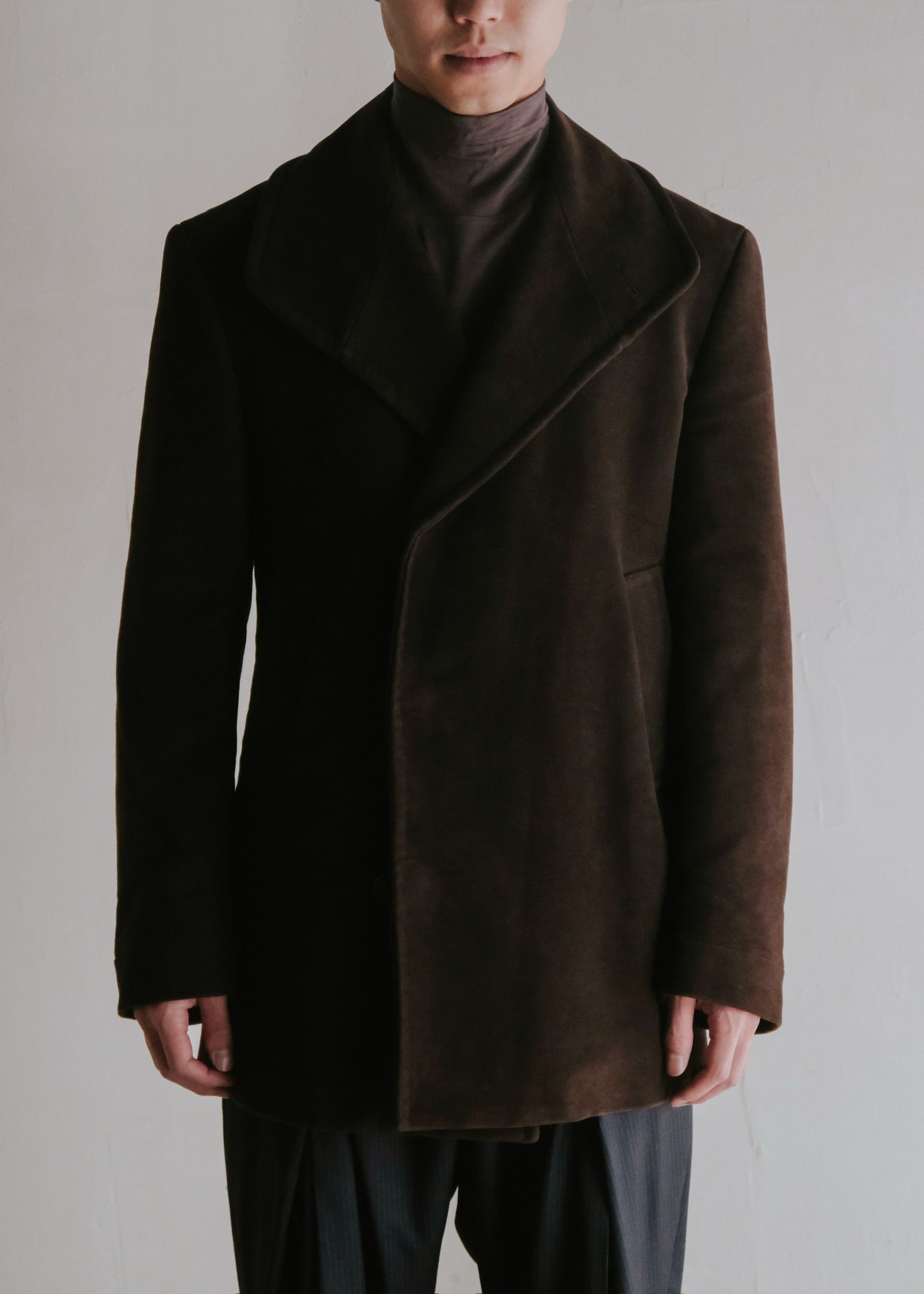 90's CoSTUME NATIONAL HOMME stand collar fly front moleskin pea coat