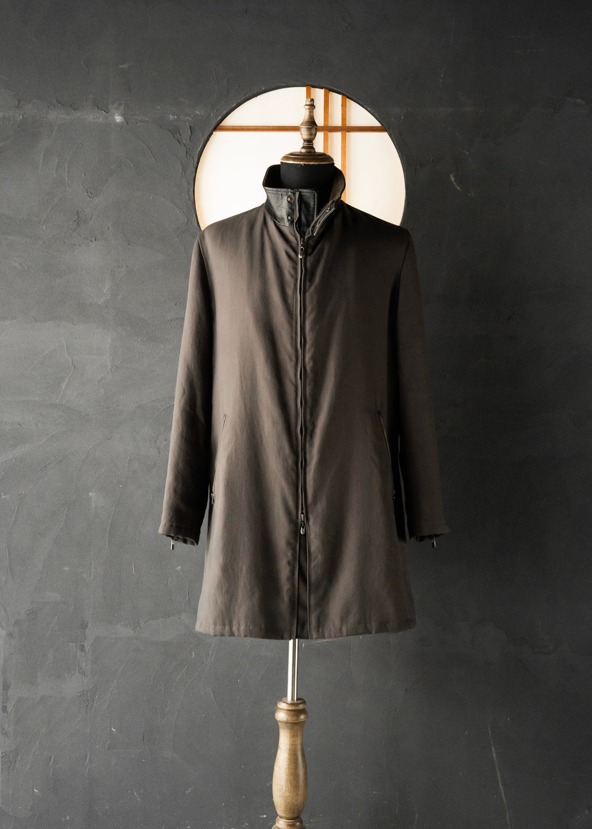 ARMANI COLLETIONI leather stand collar zip up coat