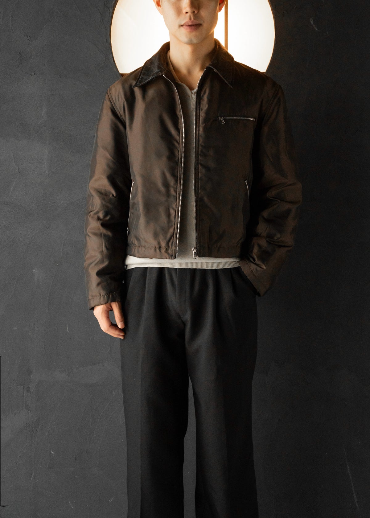 90's COMME CA DU MODE MEN leather detachable collar zip up jacket