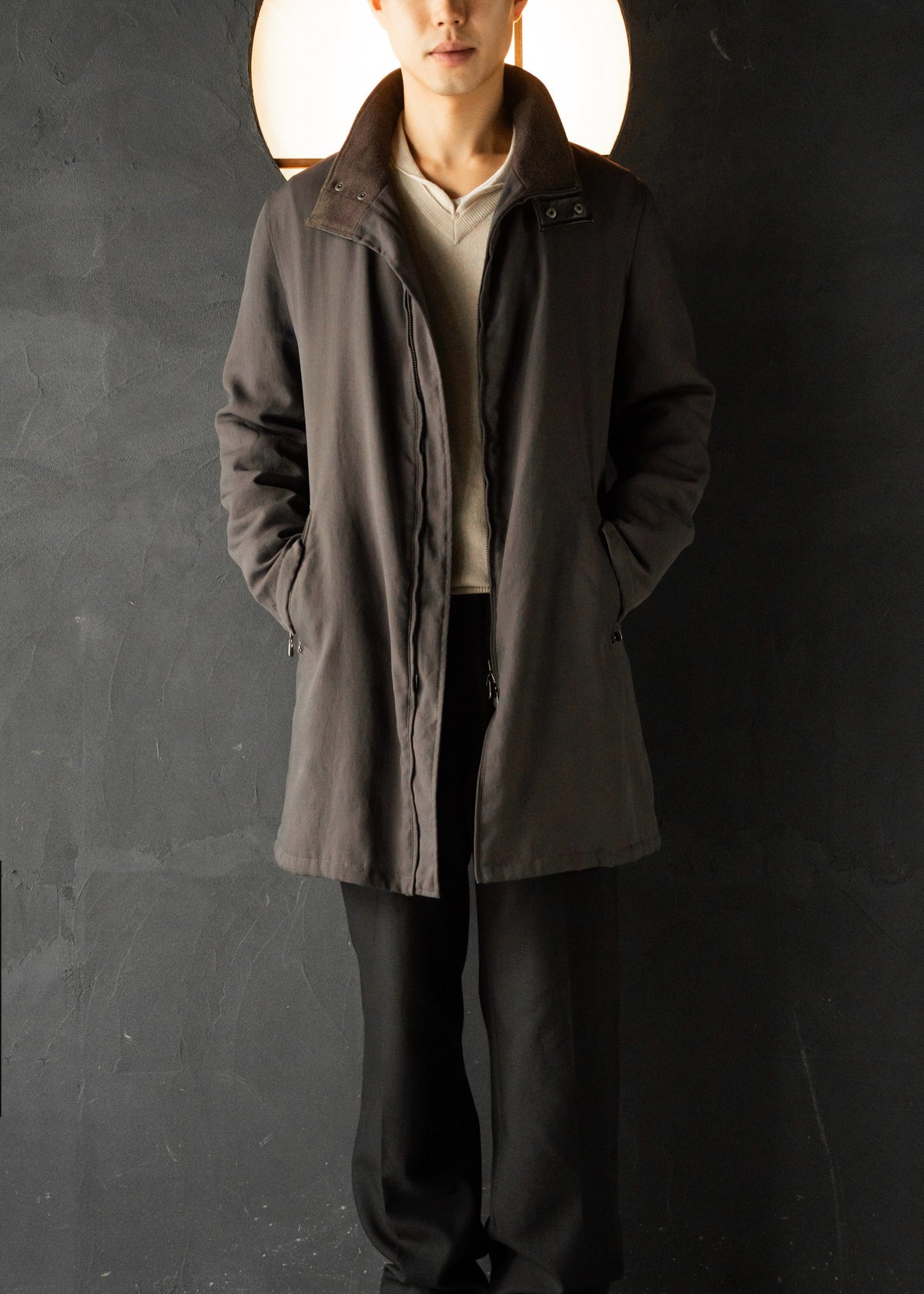 ARMANI COLLETIONI leather stand collar zip up coat