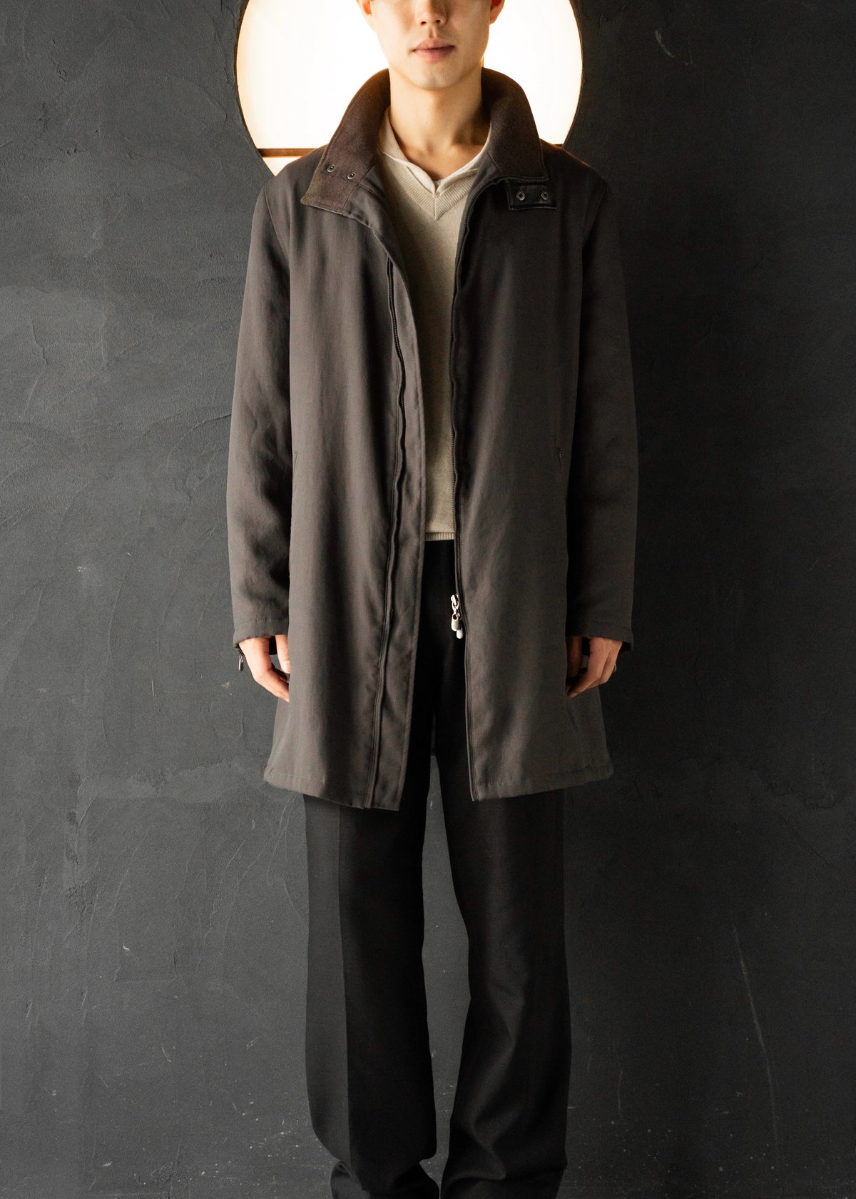 ARMANI COLLETIONI leather stand collar zip up coat
