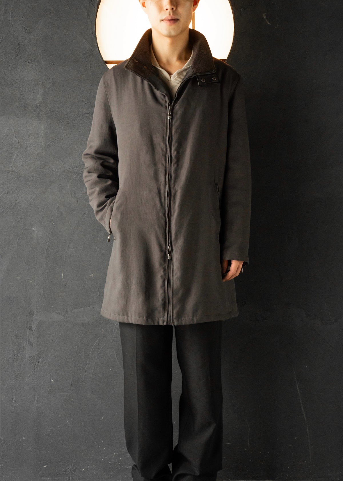 ARMANI COLLETIONI leather stand collar zip up coat