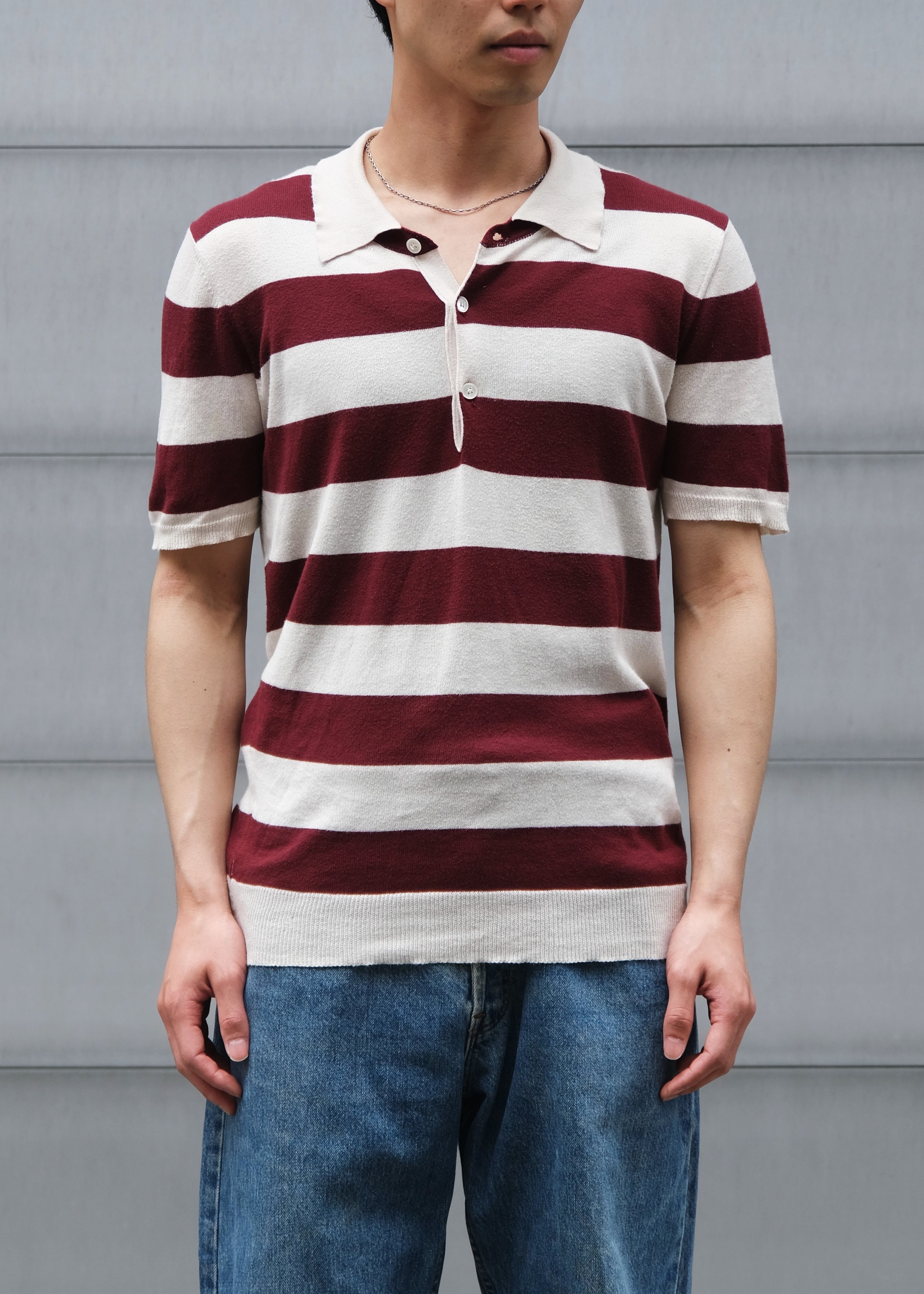 HELMUT LANG 98SS short sleeves border polo knit top