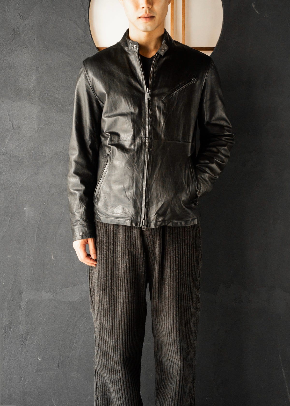 00's- BANANA REPUBLIC double zip single leather jacket