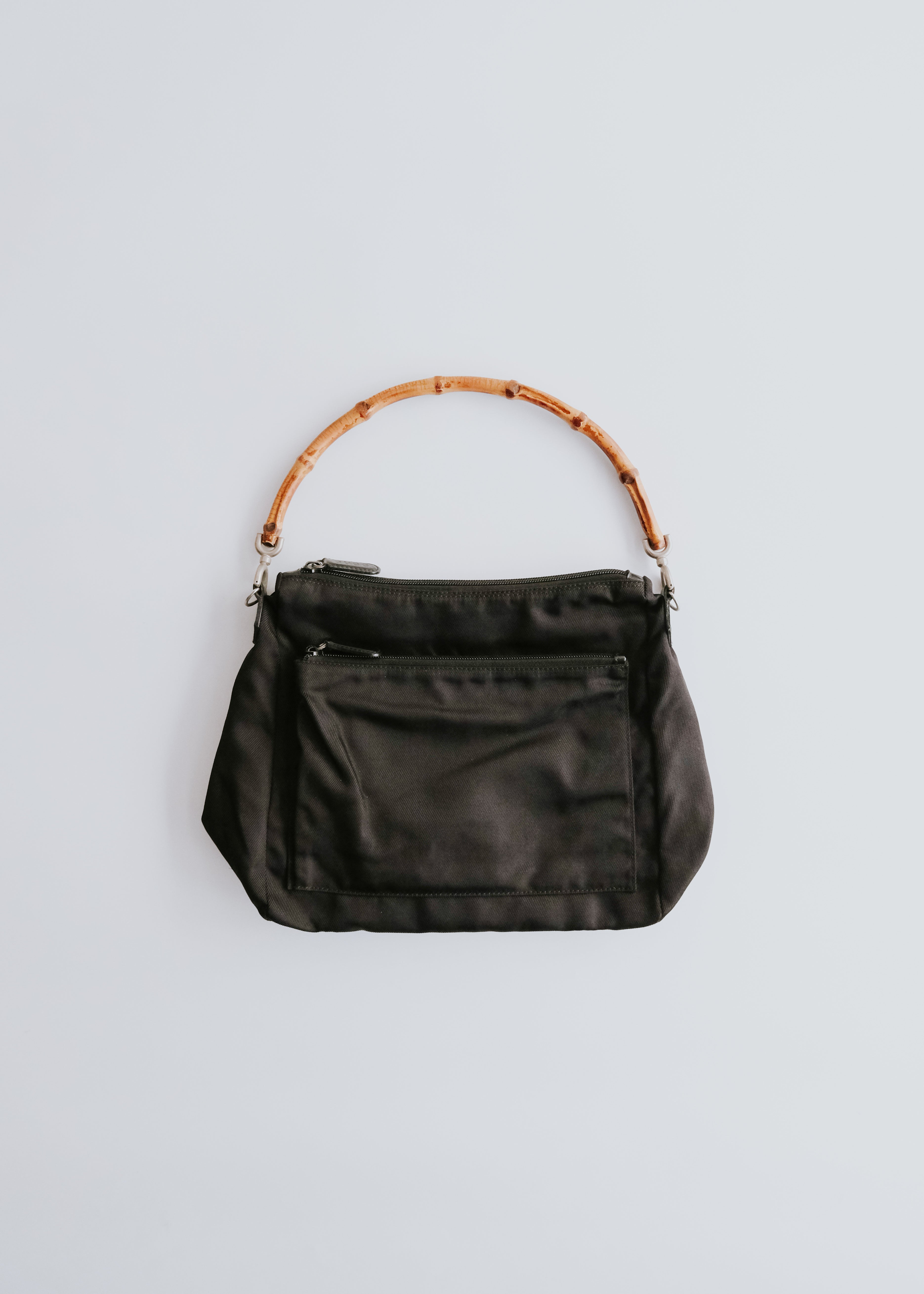 90-00's GUCCI double pocket hand bag with bamboo handle