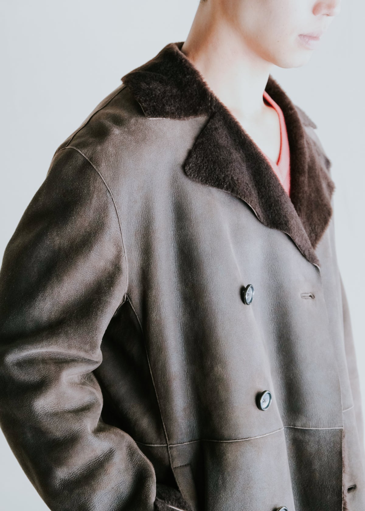 00's JIL SANDER shearling leather double-breasted half coat
