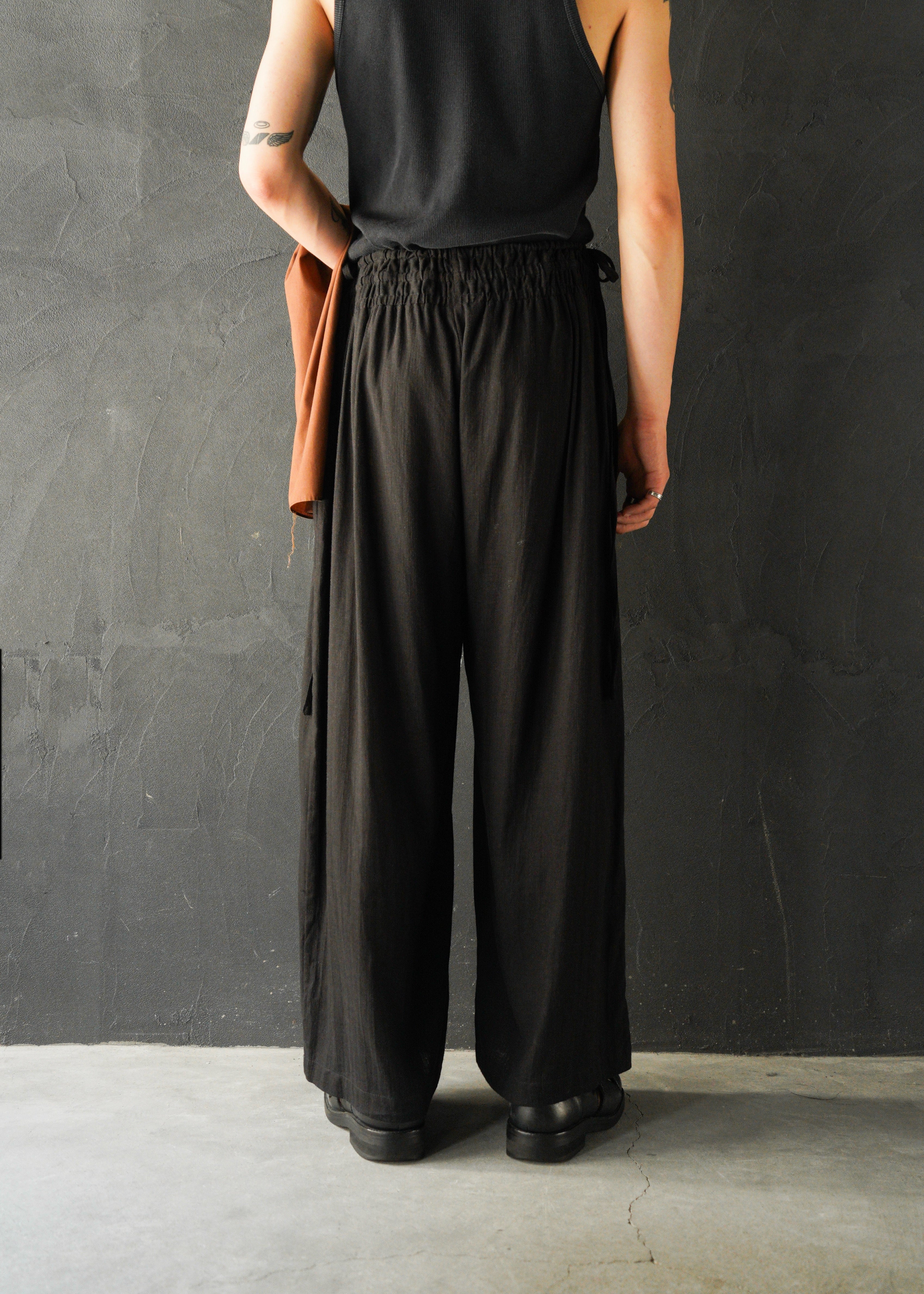 linen draw coded wide straight trousers
