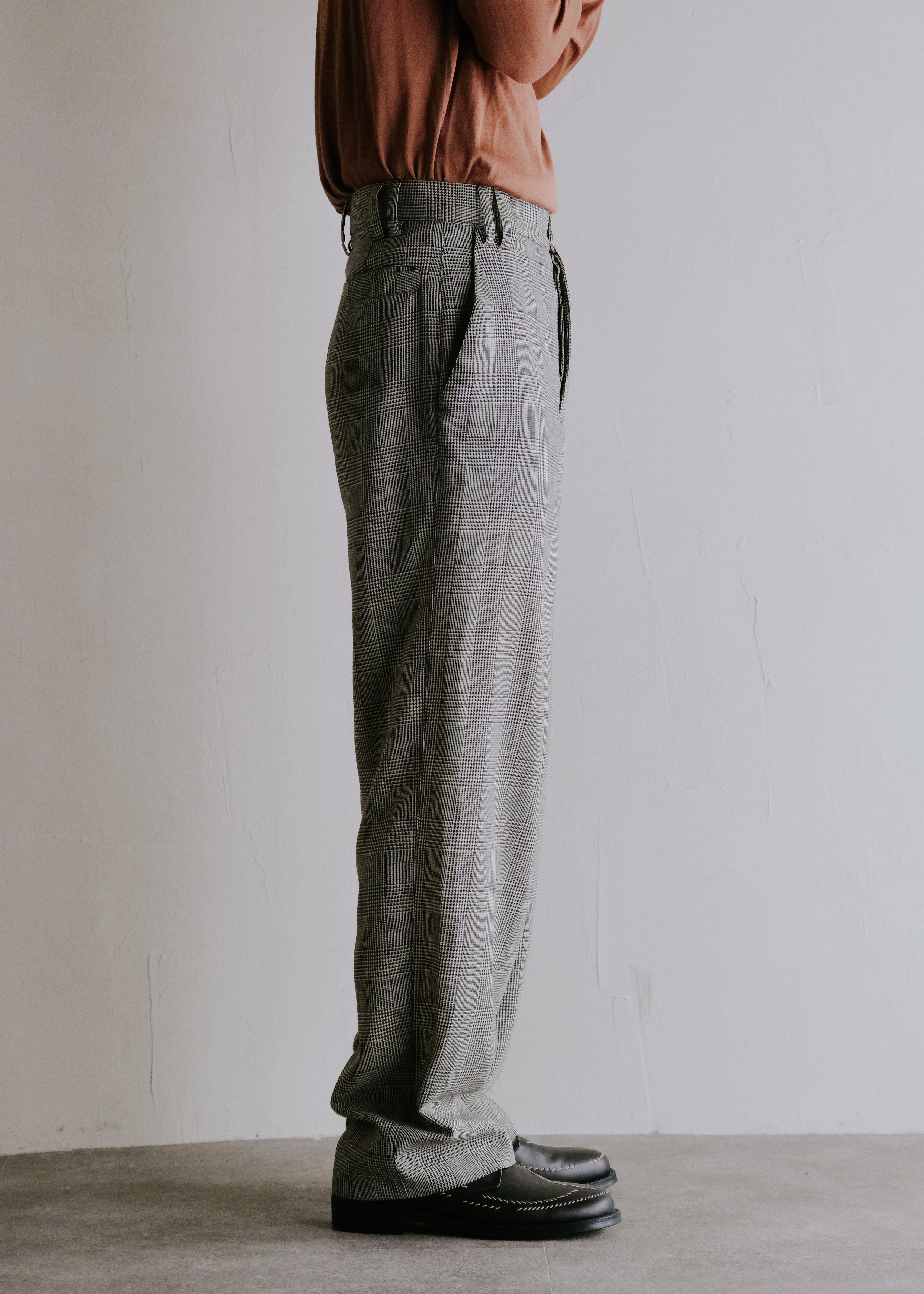 90's GIANNI VARSACE glen check wide straight slacks