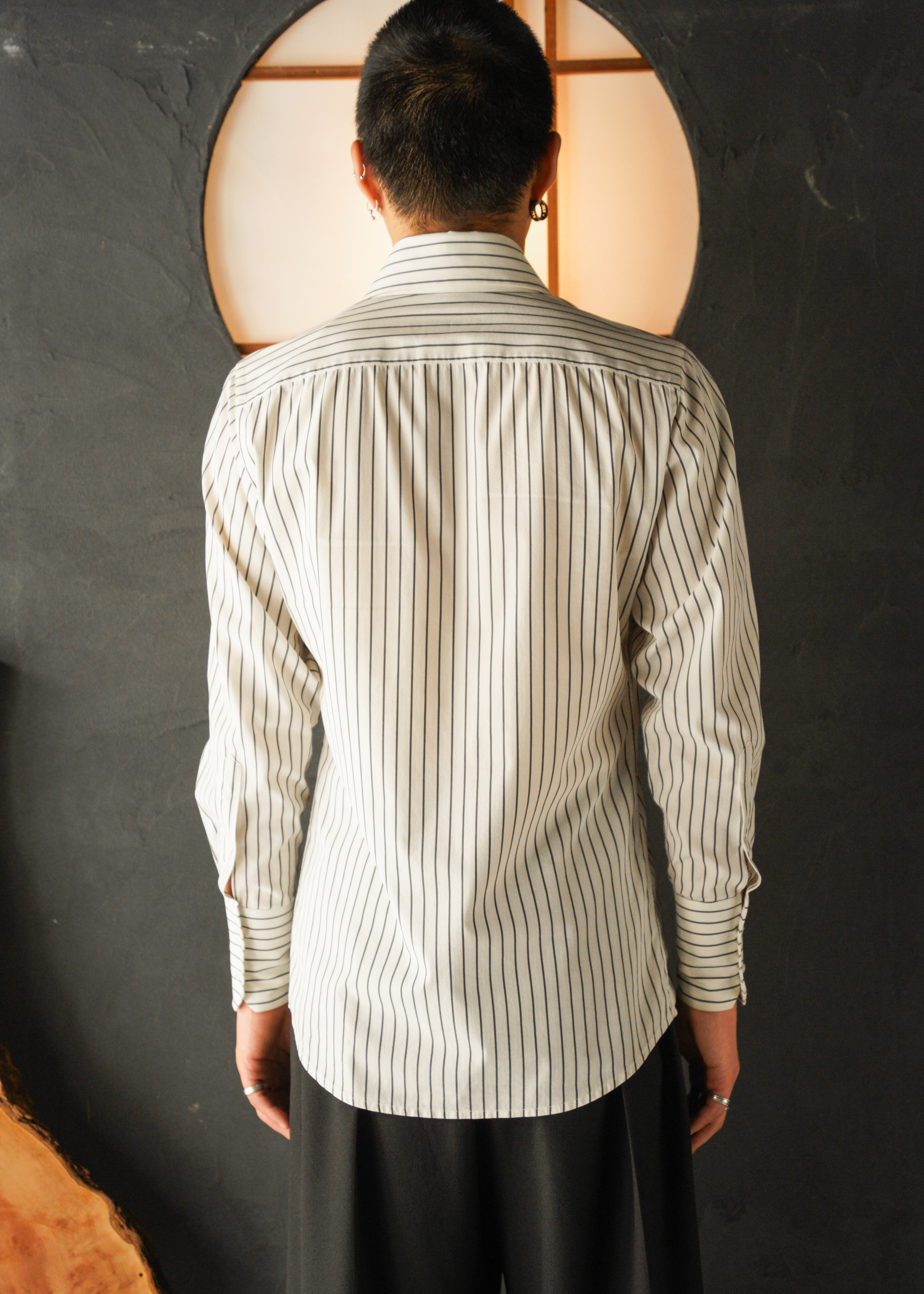 00’s GUCCI wide collar stripe cotton shirt