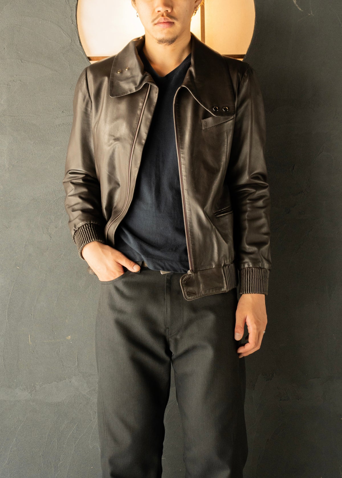 Paul Smith 2010AW stand collar zip up lamb leather jacket