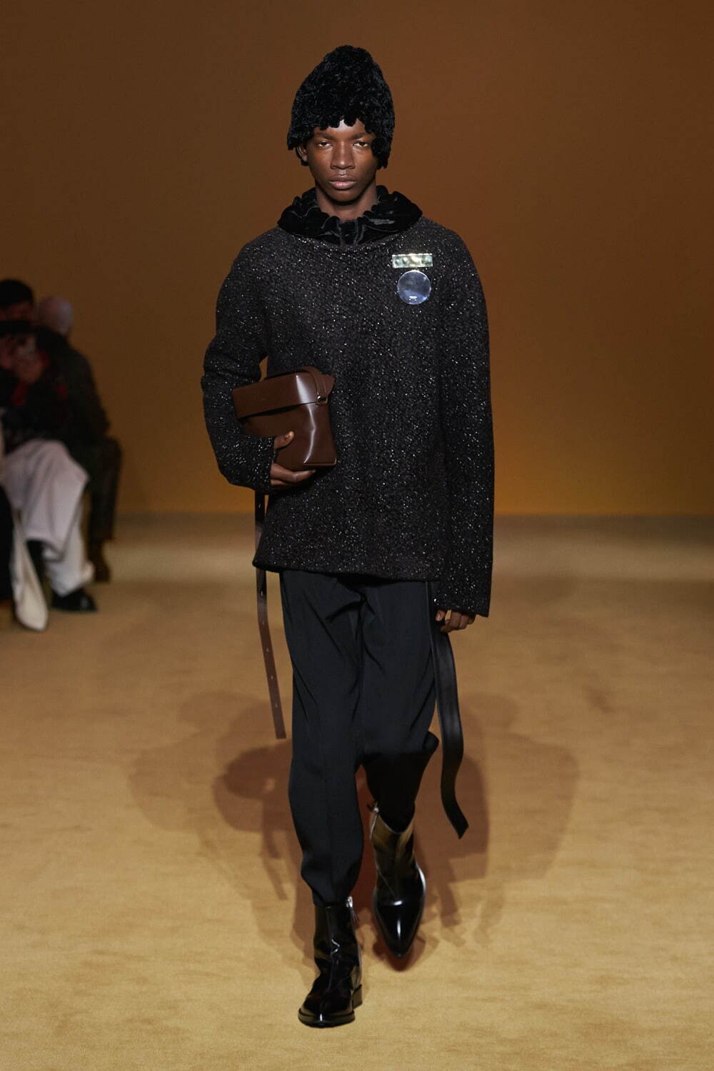 JIL SANDER 22AW ribbless marble crew neck knit