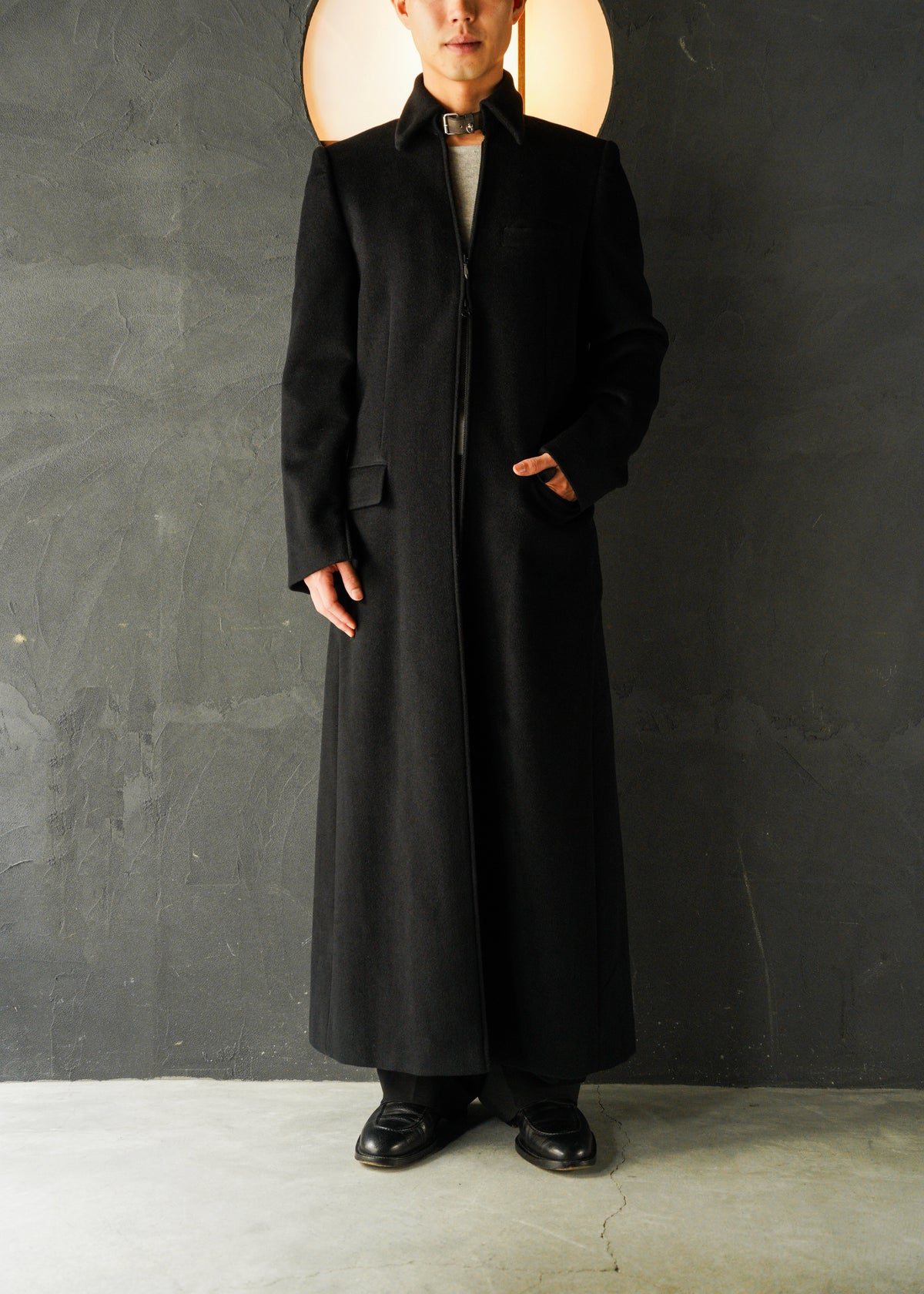 Jean Paul Gaultier HOMME belted neck double zip angora blend wool maxi-length coat