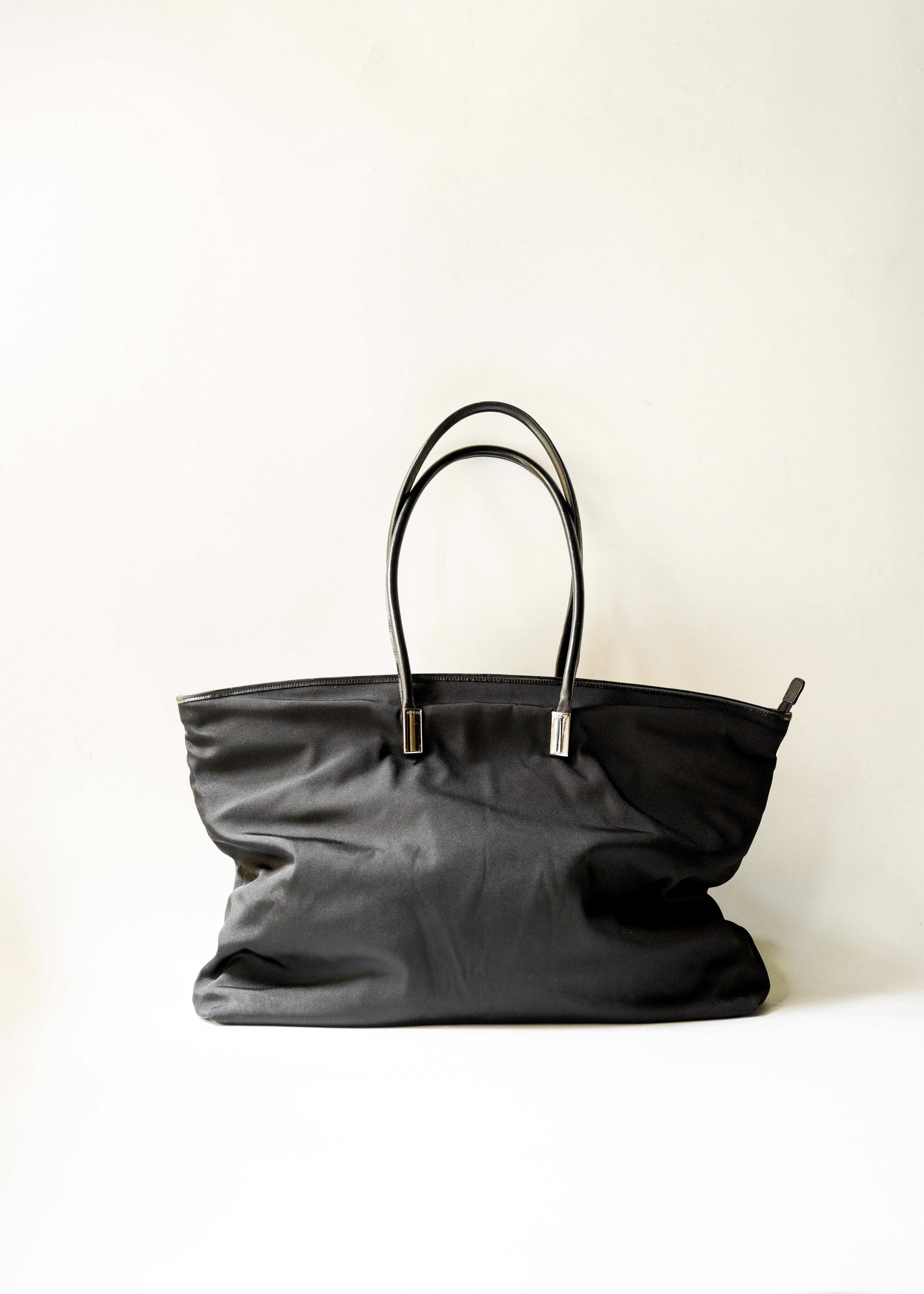 90-00’s GUCCI leather handle nylon boston bag