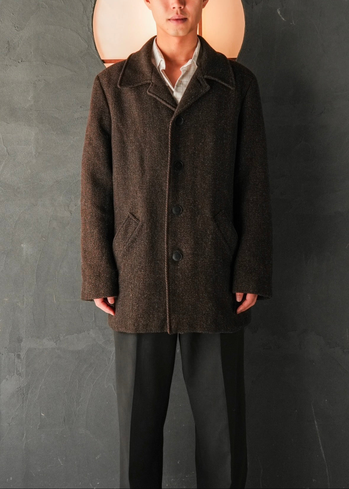 90’s agnes b. homme herringbone wool half coat