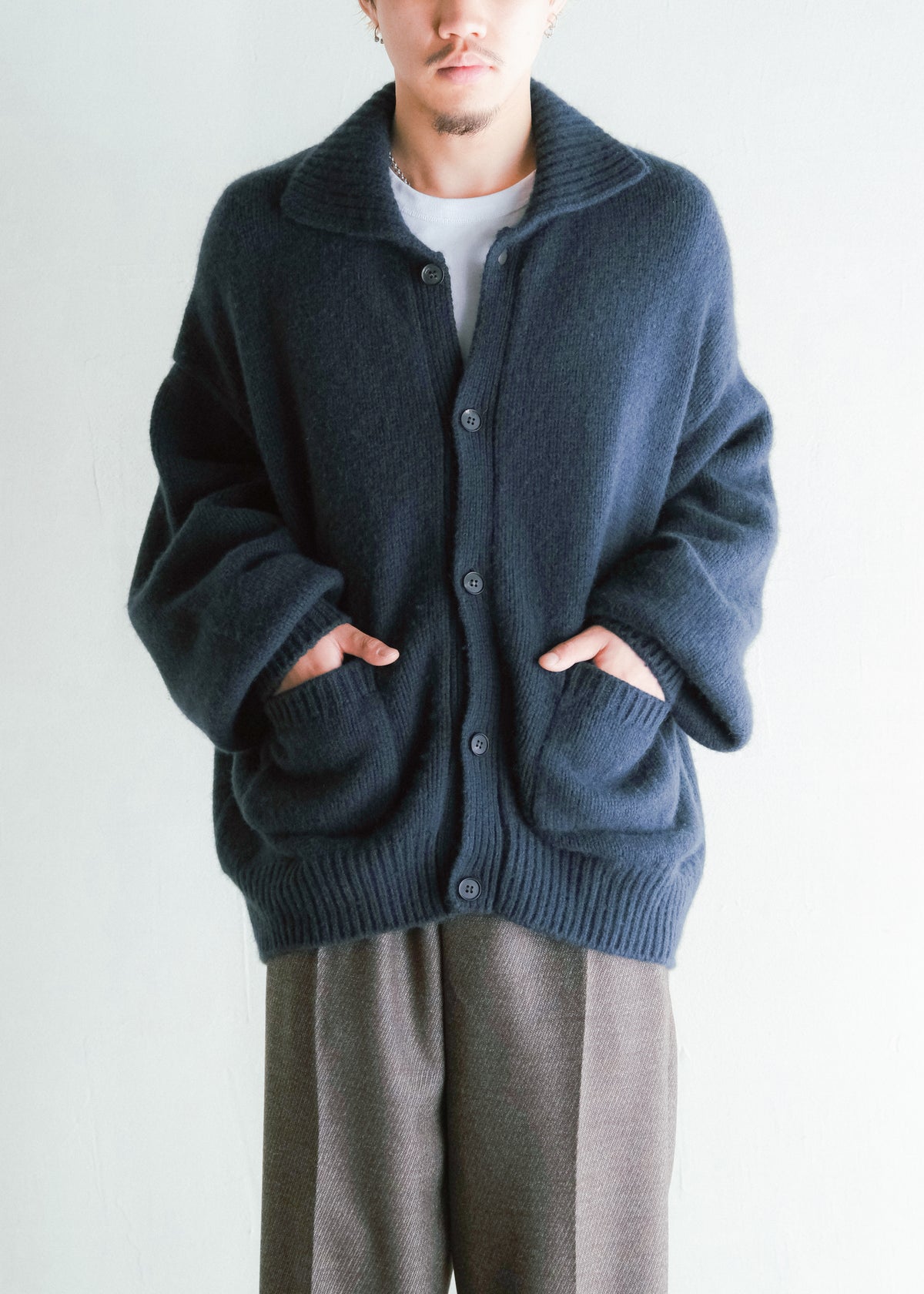 nonnotte 26AW Draping Knit Cardigan Jacket Low Count Wool Knit