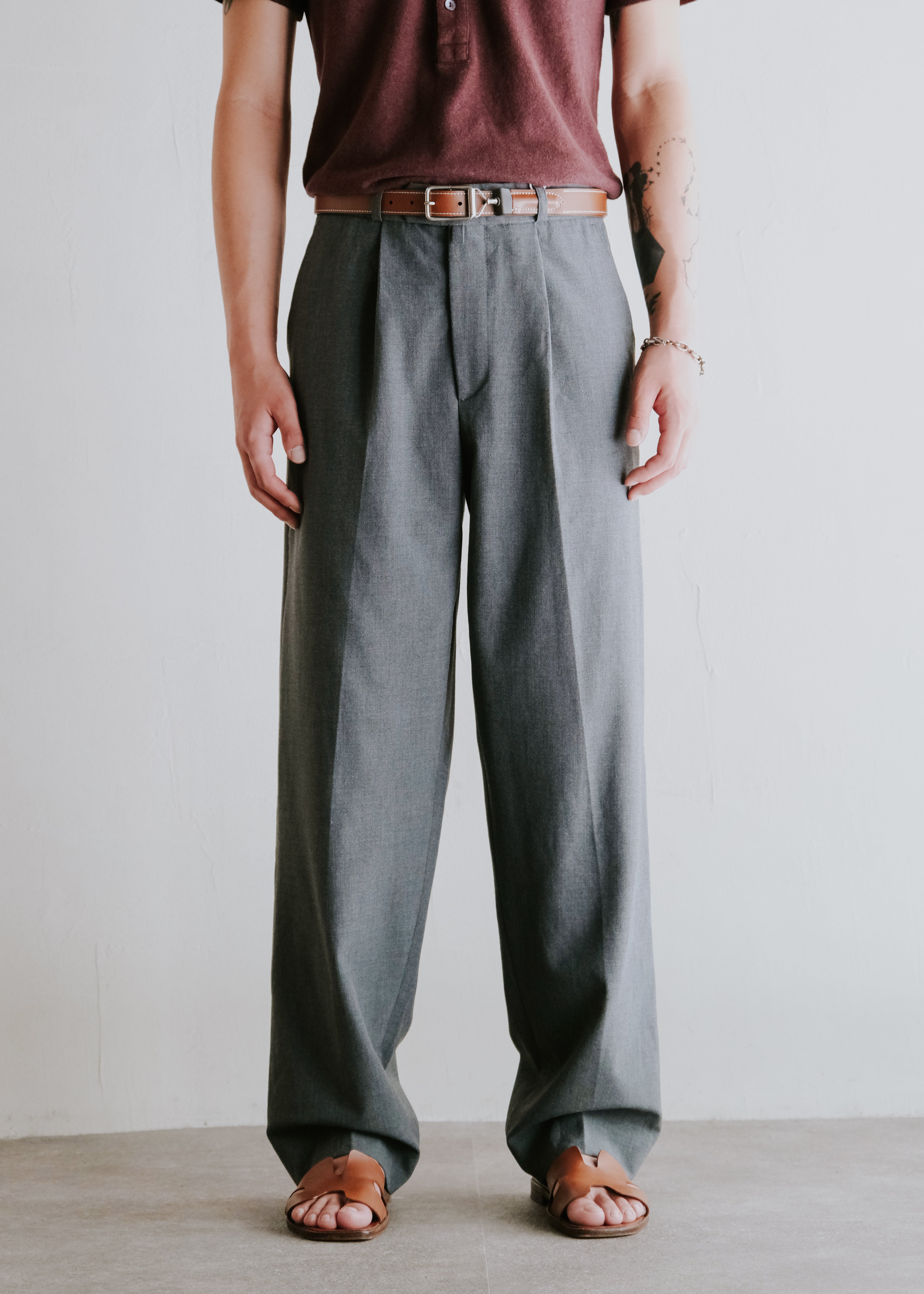Tucked wide tapered slacks