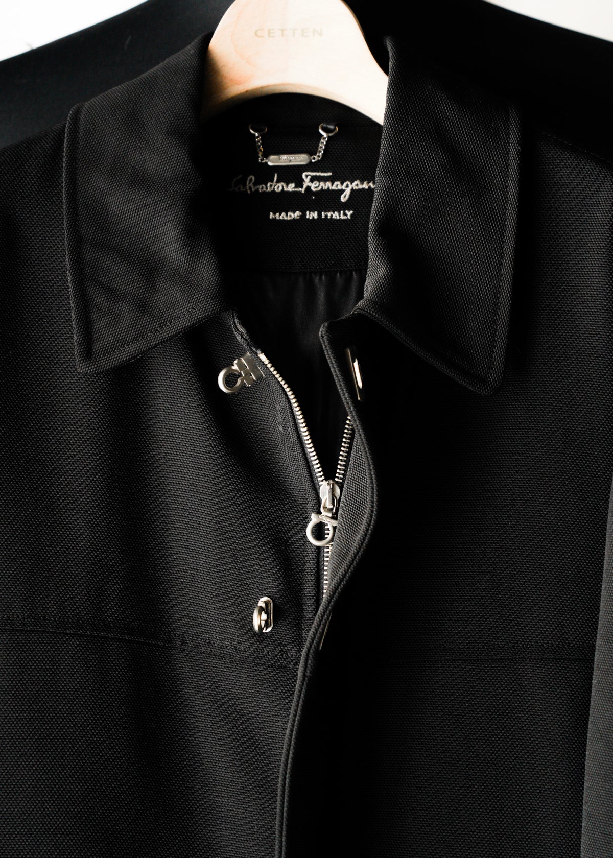 90-00’s Salvatore Ferragamo fly front wool blend nylon half coat