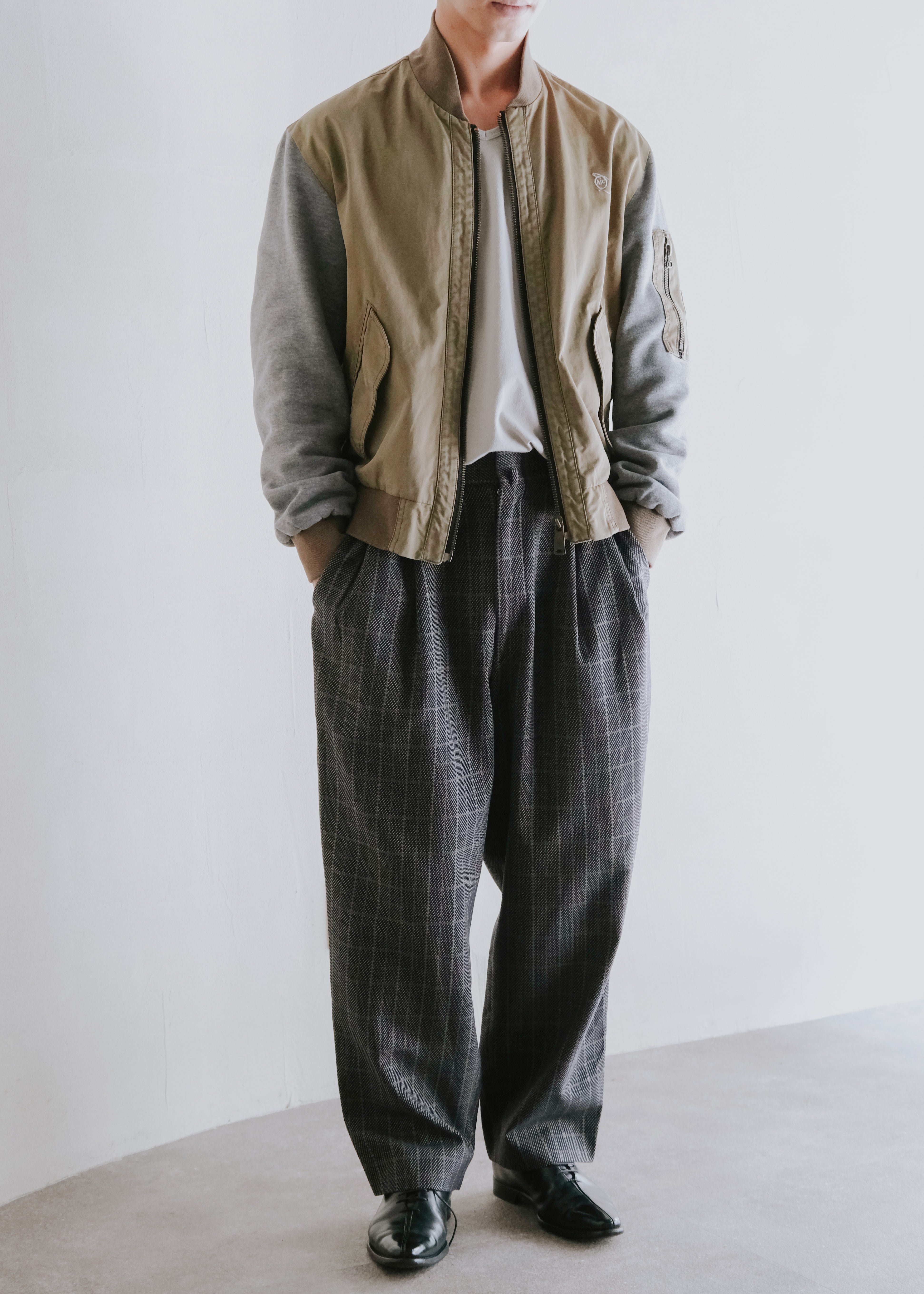 80's GIANNI VERSACE glen check tucked wide tapered slacks