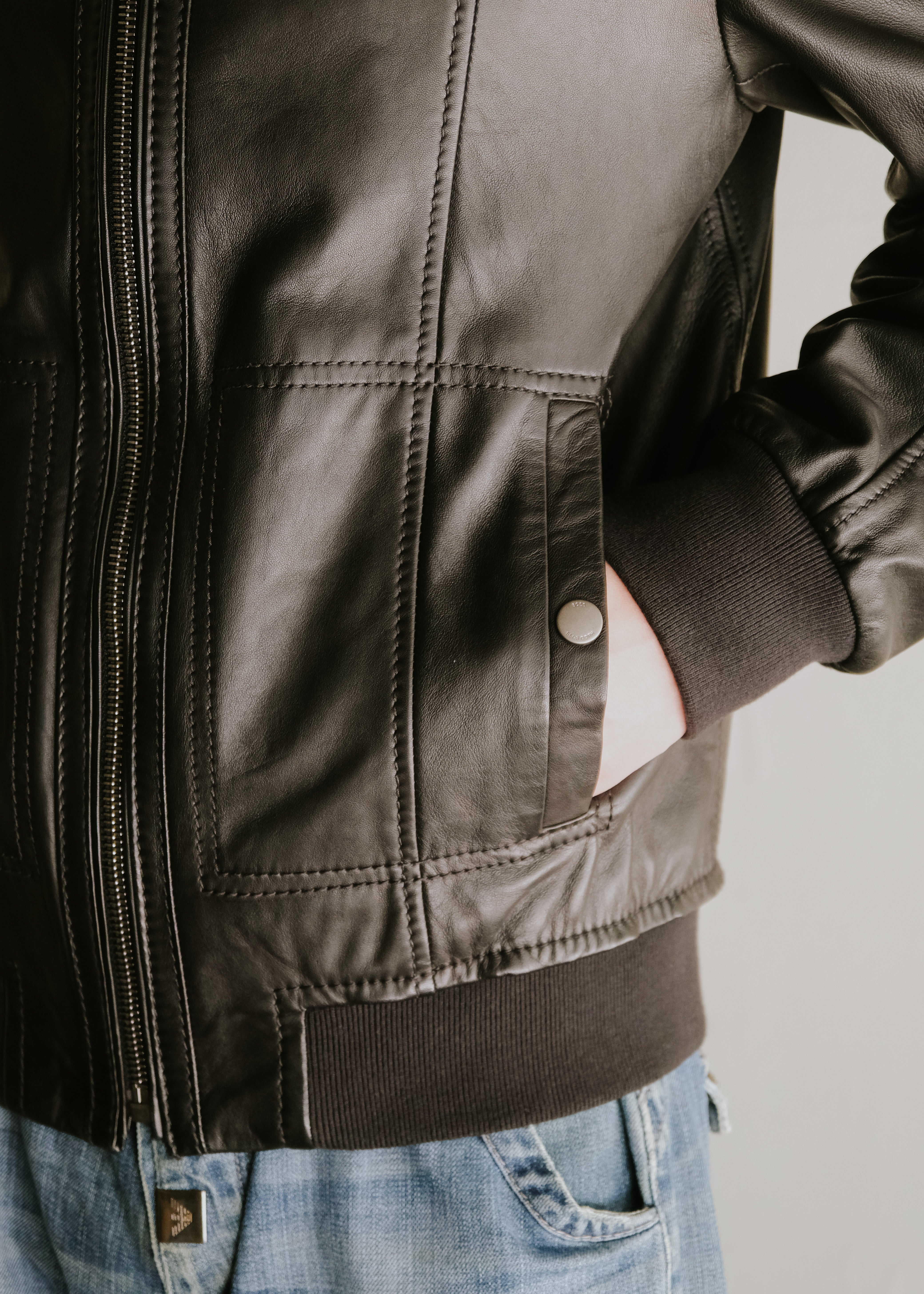 10's BOSS HUGO BOSS lamb leather zip up jacket