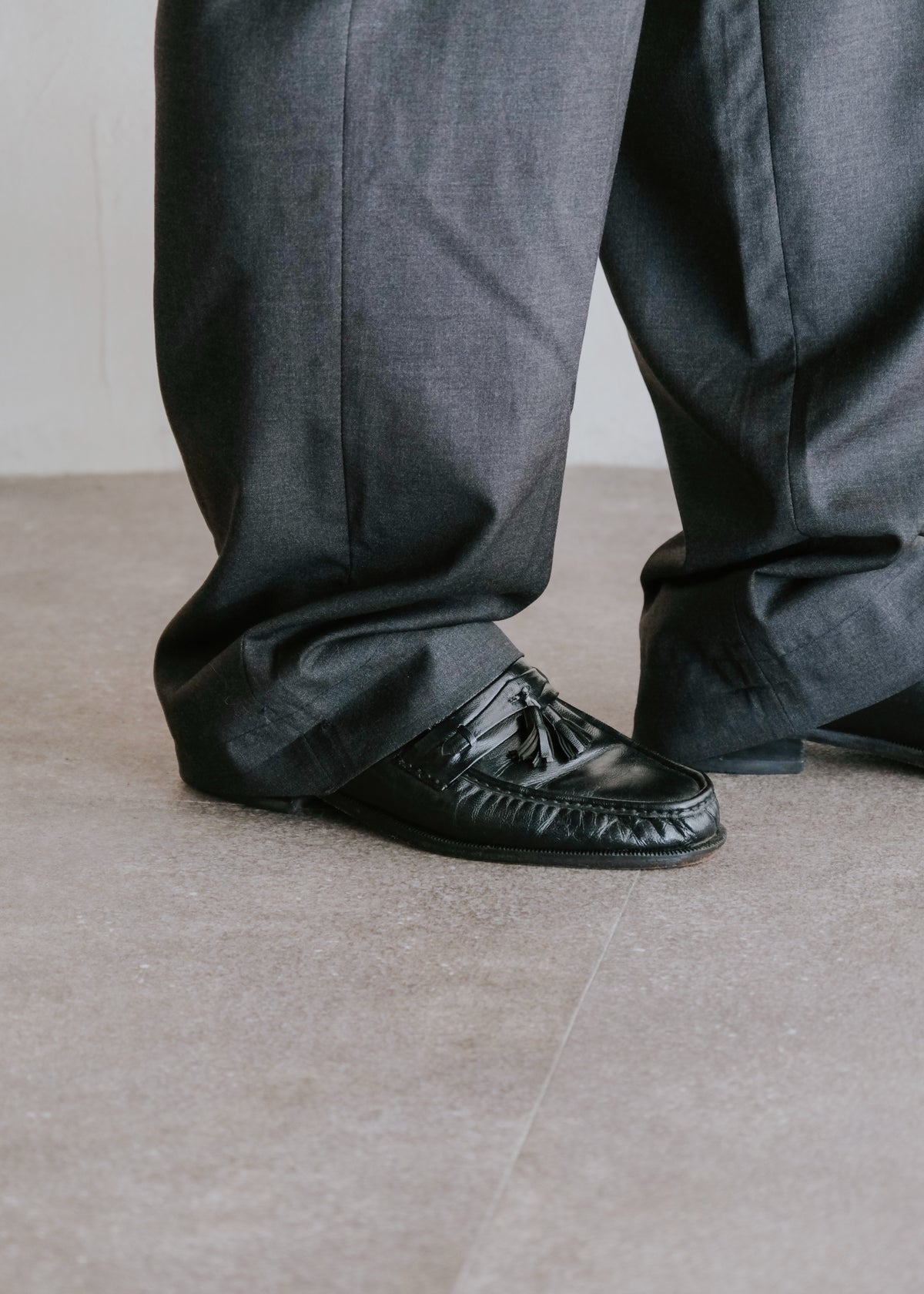 gathered leather tassel loafer