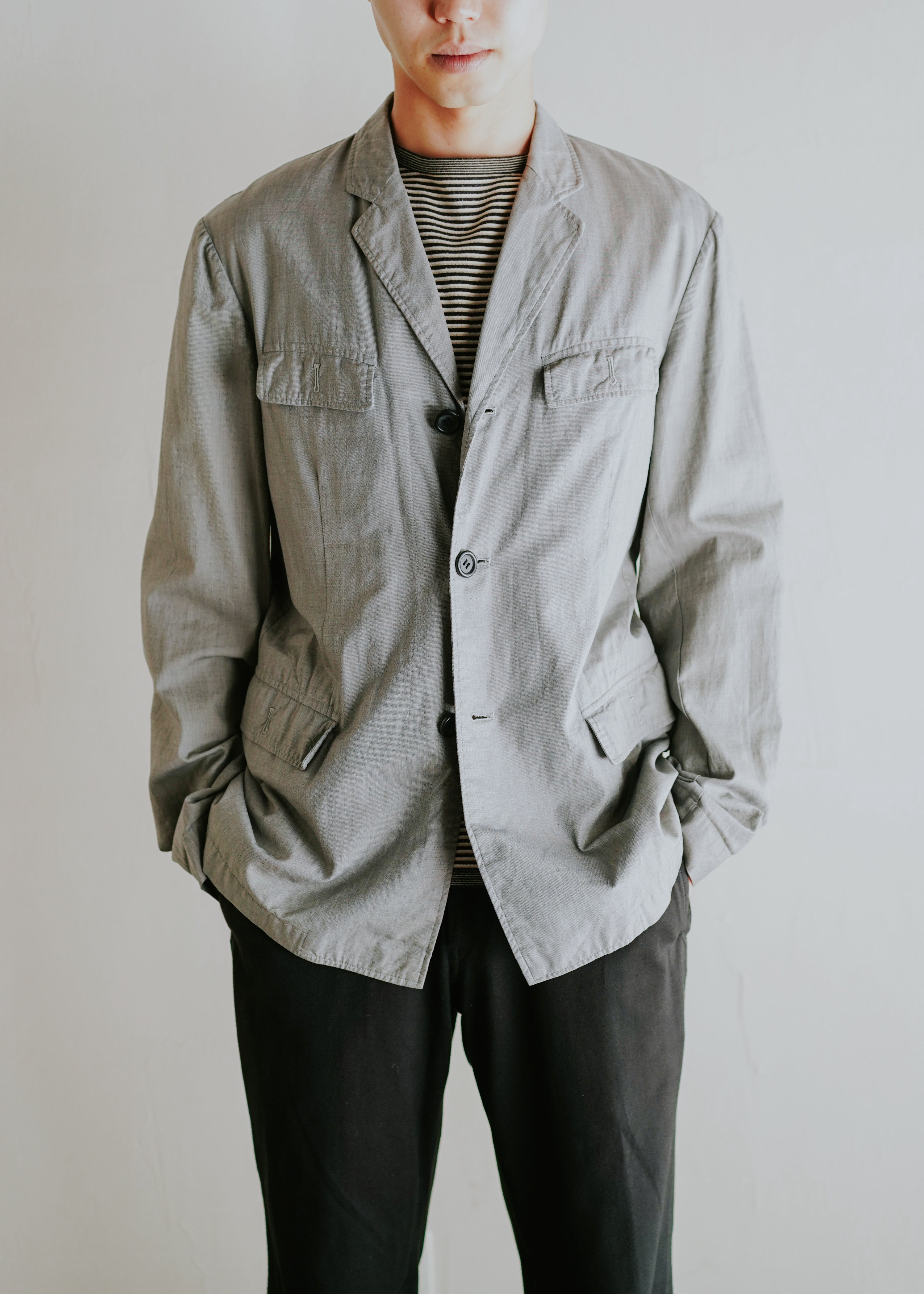 DRIES VAN NOTEN 98SS cotton 3 button fake flap buttonhole tailored jacket
