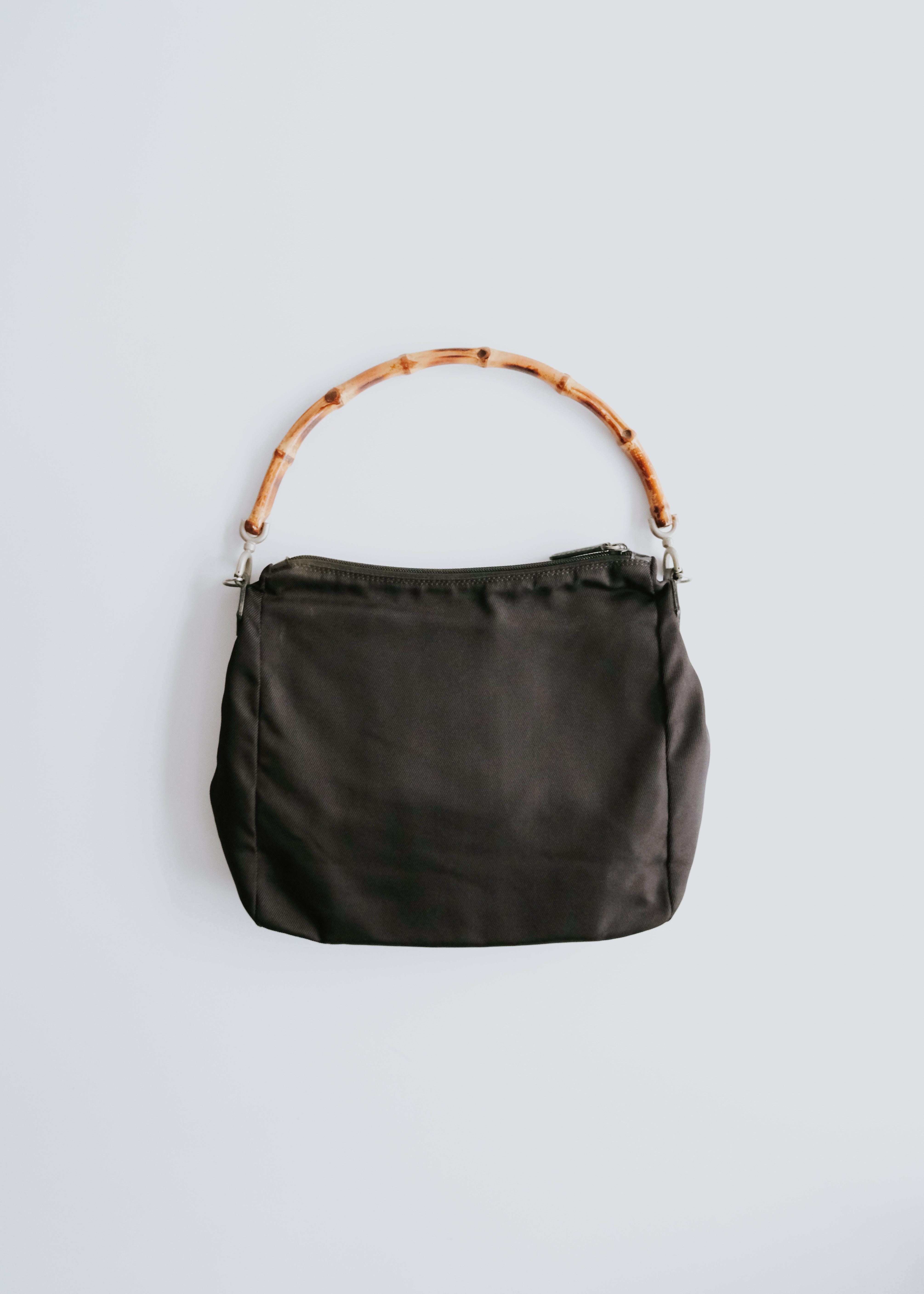 90-00's GUCCI double pocket hand bag with bamboo handle
