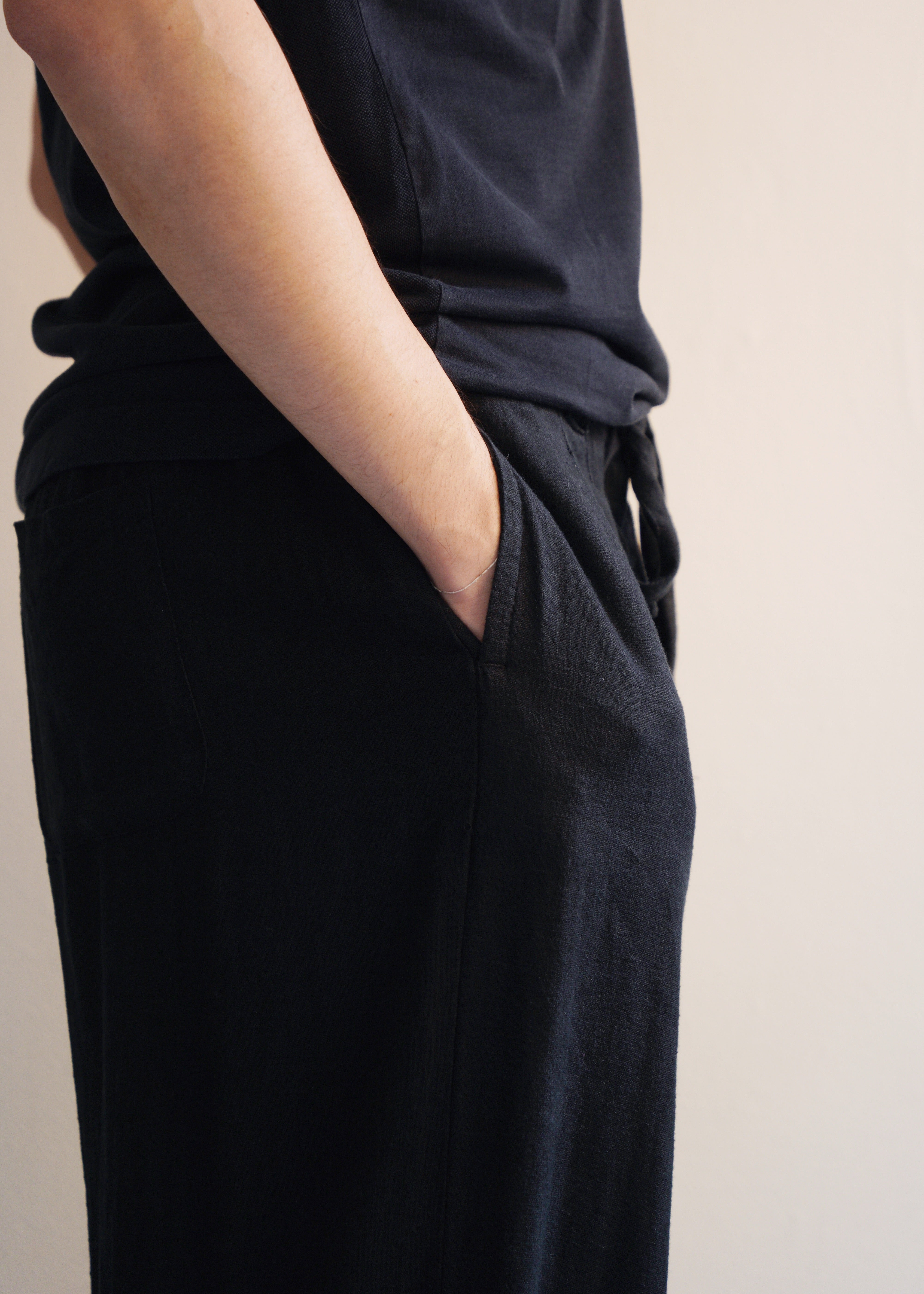00's Linen rayon belted wide slacks