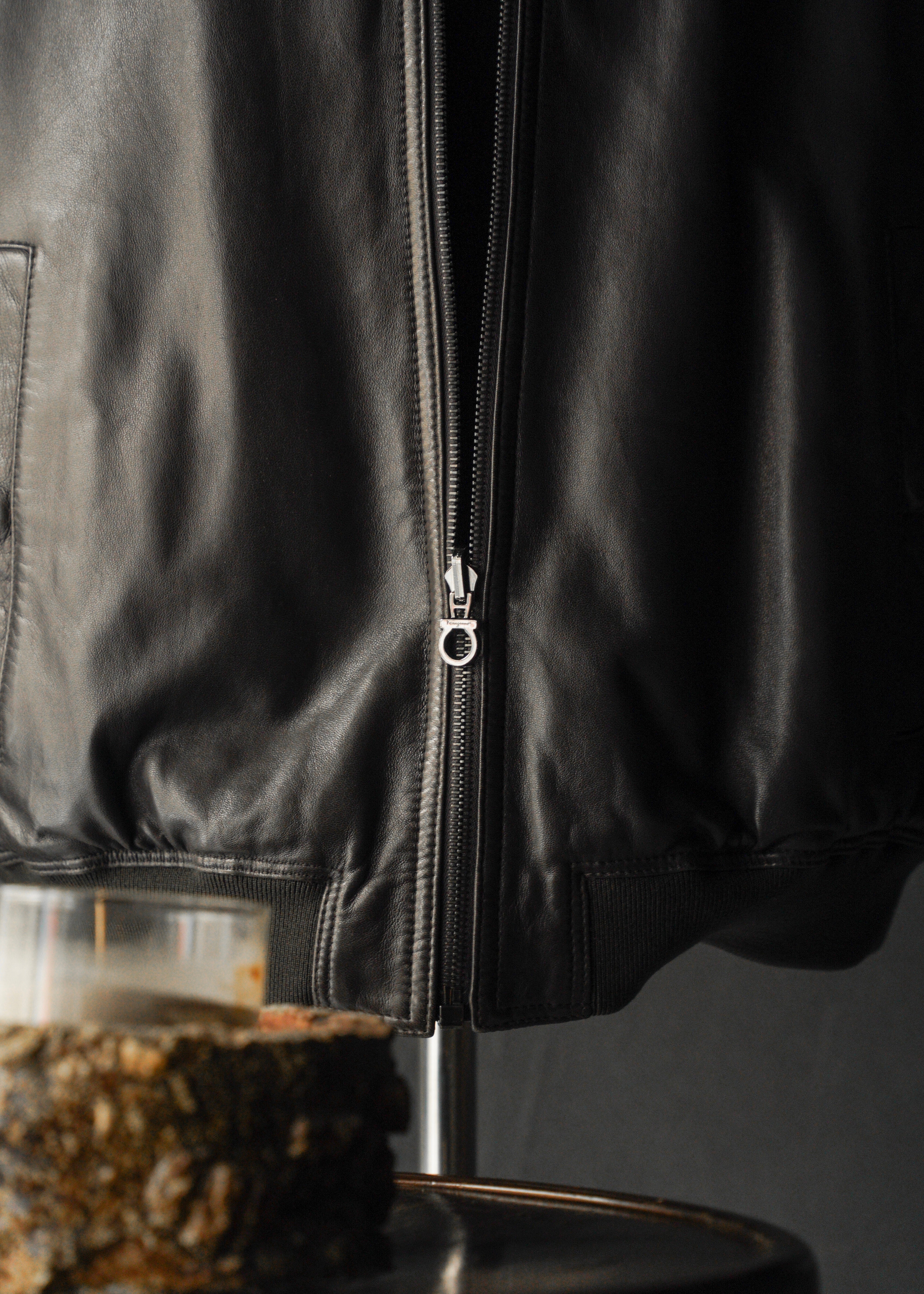 90’s Salvatore Ferragamo reversible single zip up leather jacket