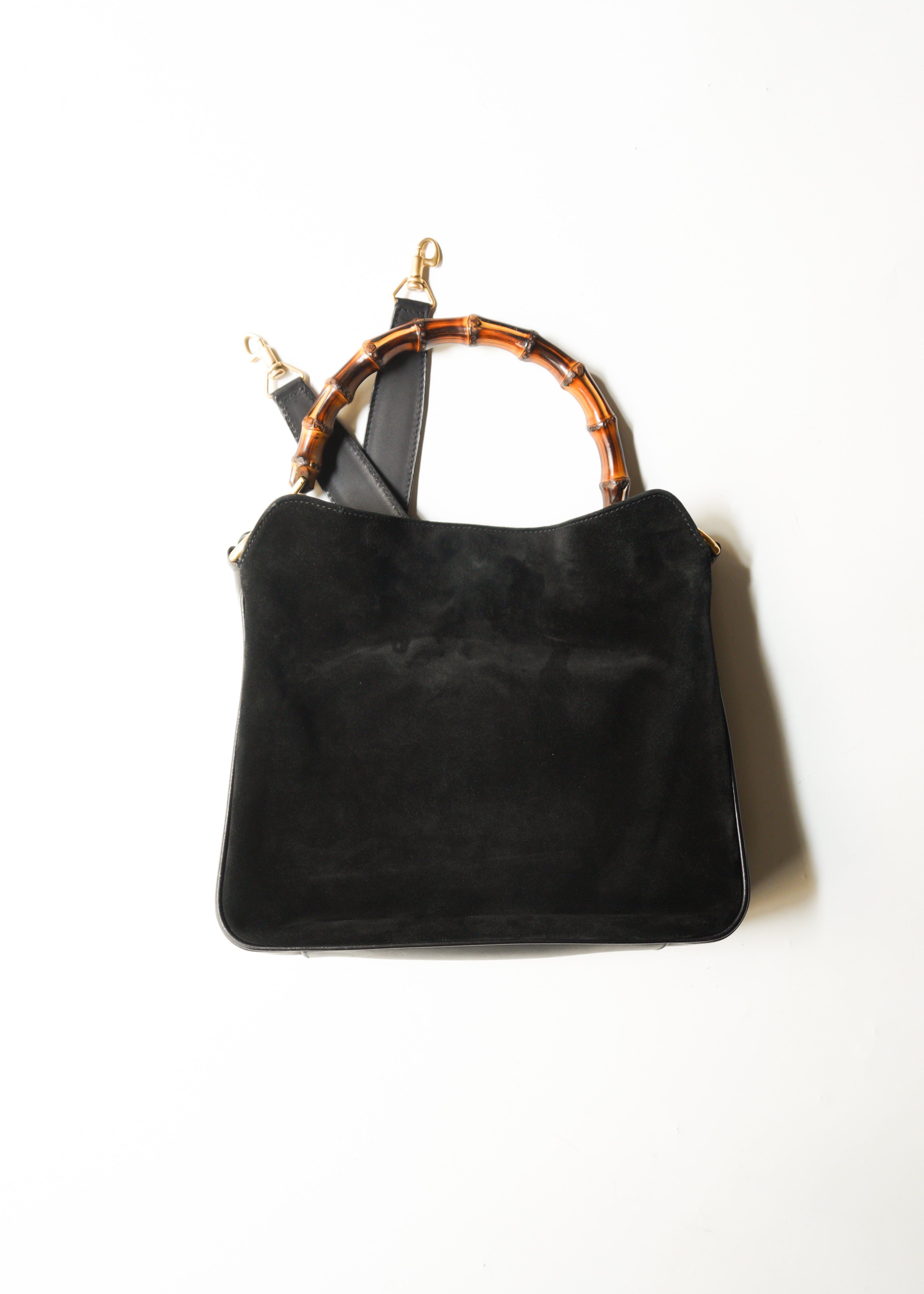90-00’s GUCCI bamboo handle suede leather 2 way shoulder bag