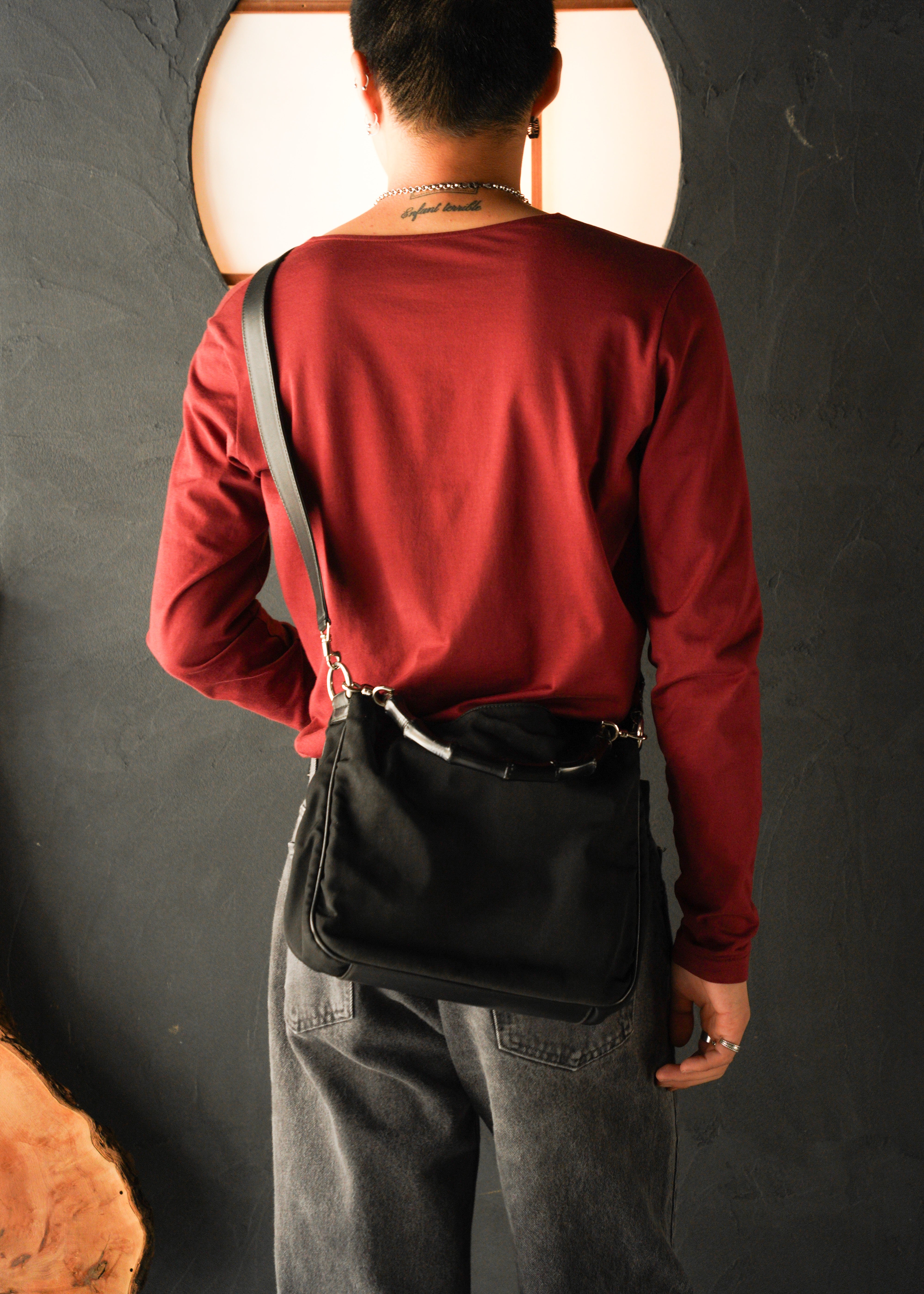 90-00’s GUCCI bamboo handle nylon 2 way shoulder bag