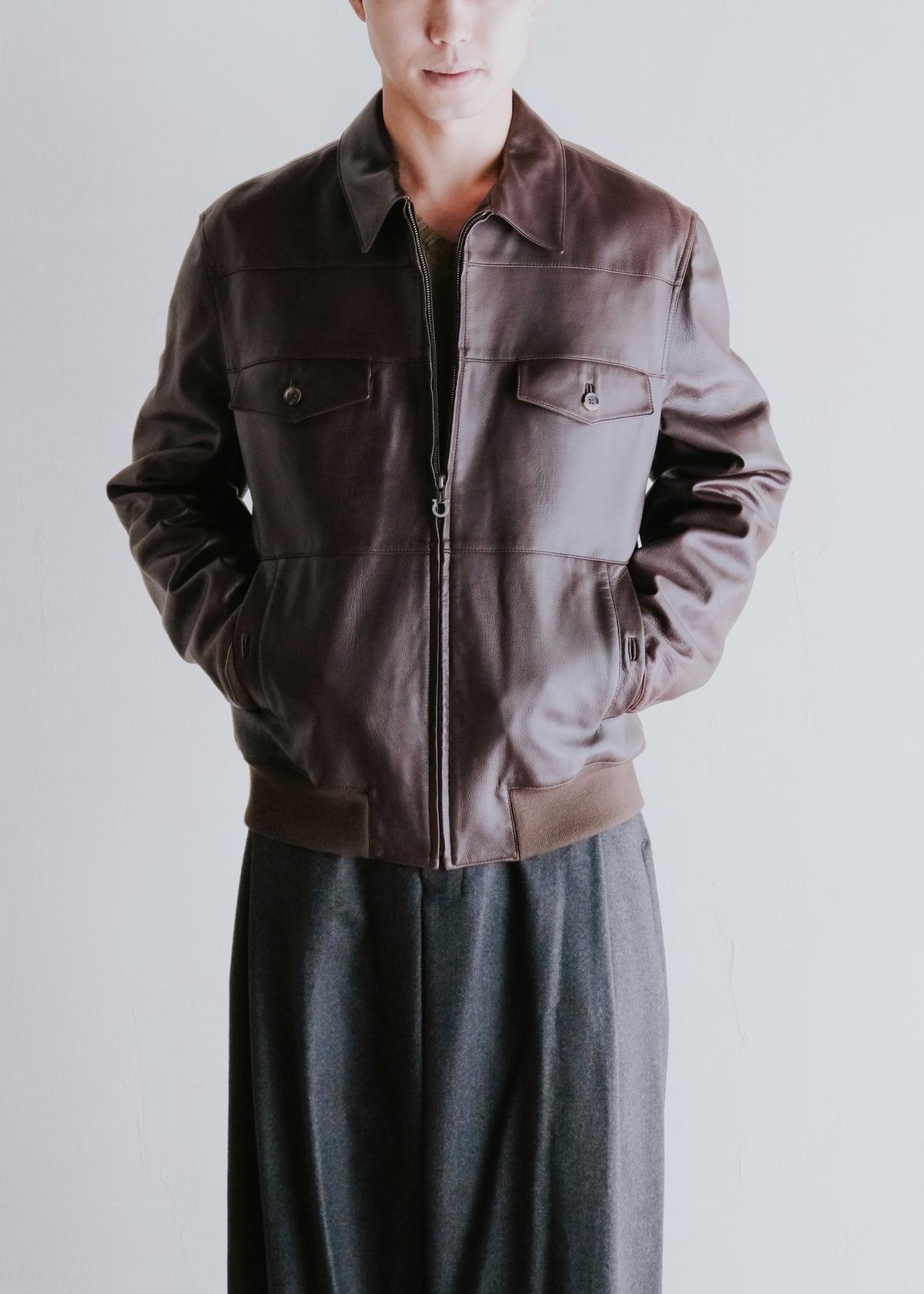 90-00's Salvatore Ferragamo 4 pockets zip up leather blouson