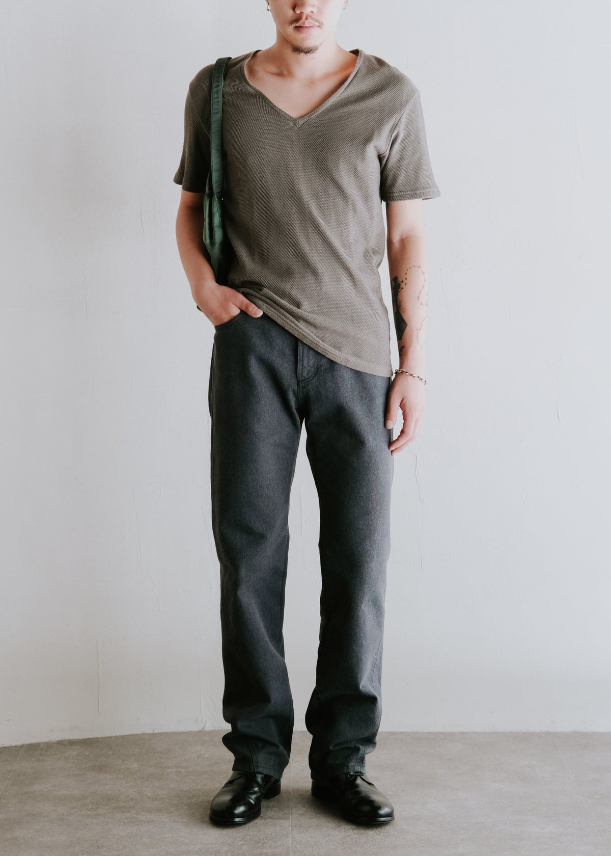 00's JIL SANDER v neck mesh cotton cut-saw