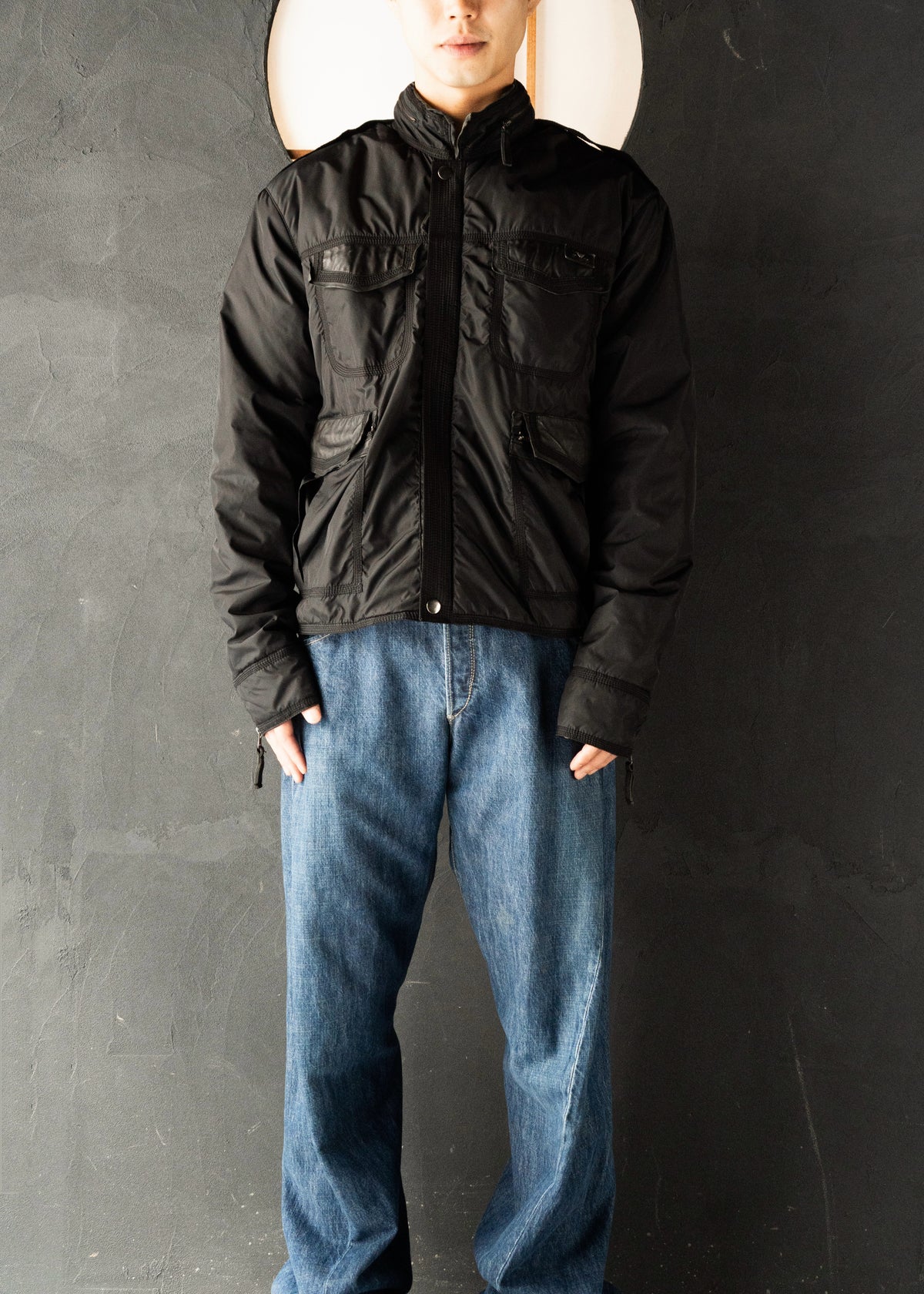 00’s EMPORIO ARMANI double zip up multi pocket nylon jacket