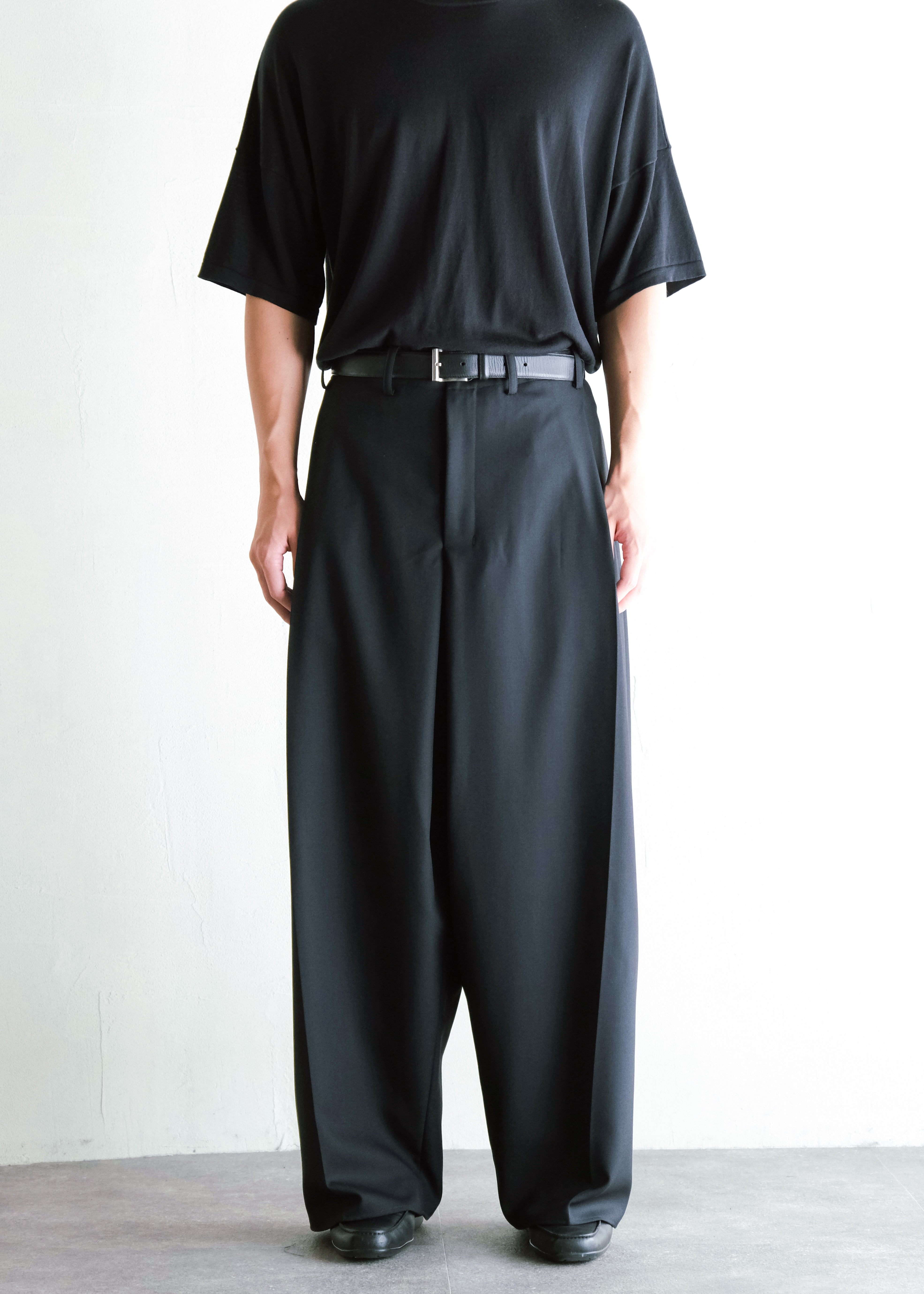 nonnotte 26AW Draping Crotch Box Pleats One- Tuck Trousers/ Deep Black