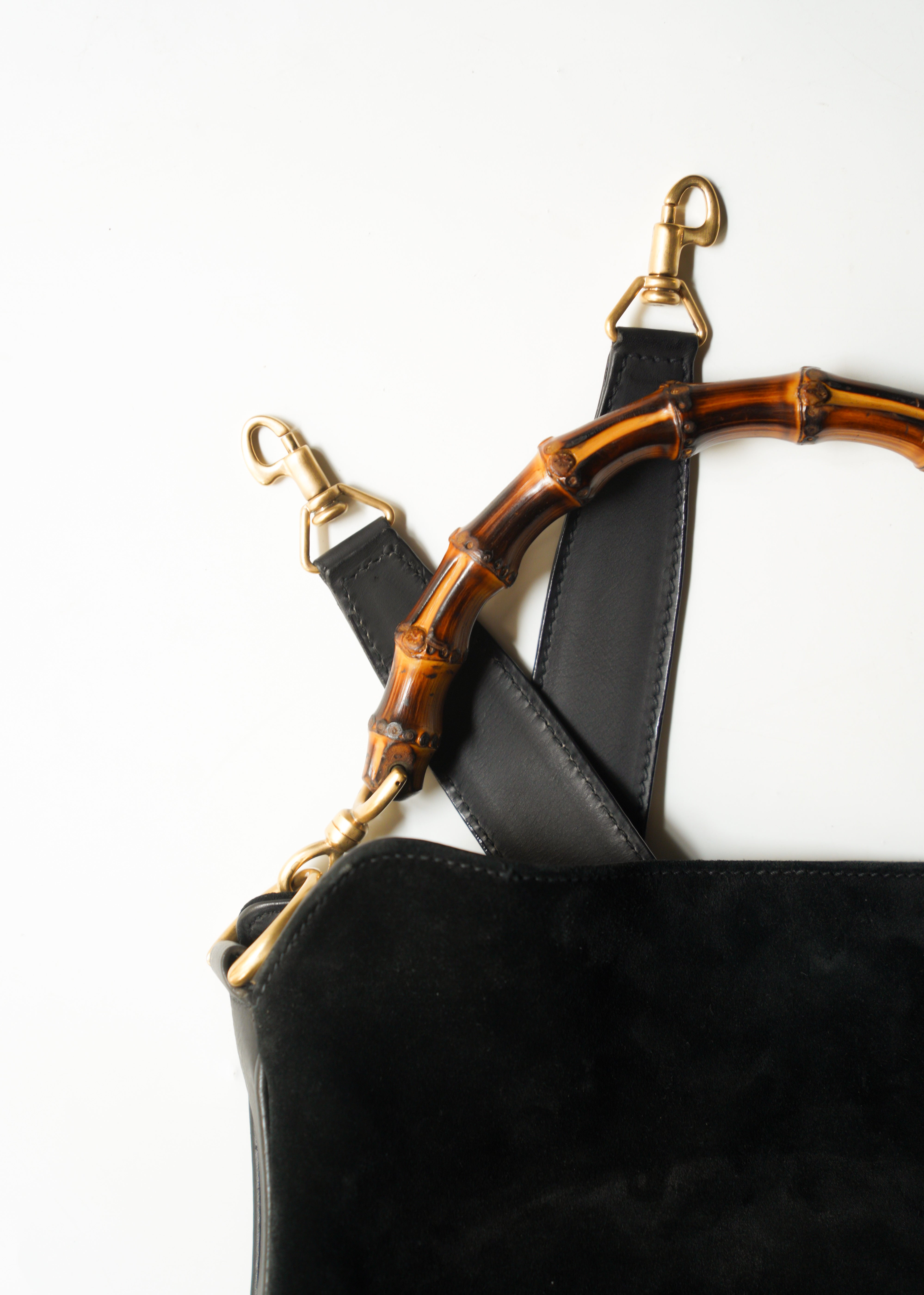 90-00’s GUCCI bamboo handle suede leather 2 way shoulder bag