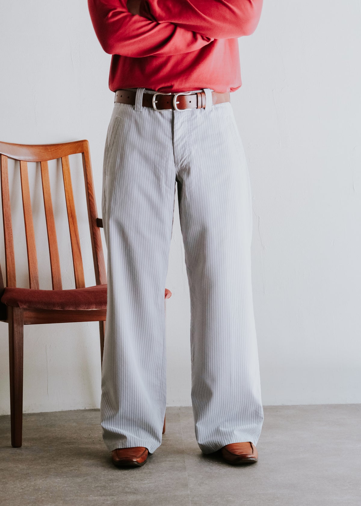 00's EMPORIO ARMANI striped wide buggy modal trousers