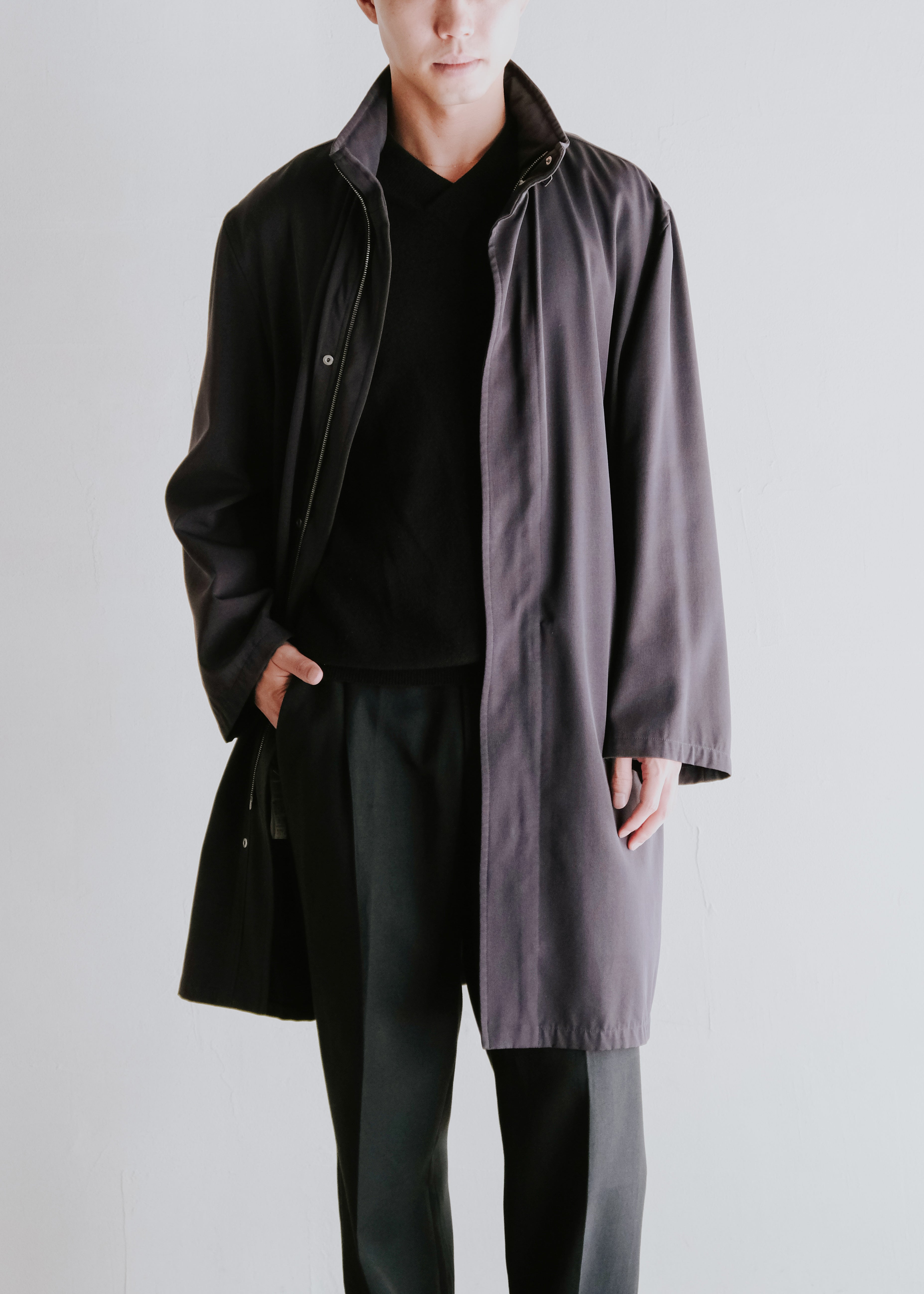 ジャケット・アウター 90s HERMES standcollar wool coat size50 90-00's HERMÈS sigle stand collar fly front wool coat