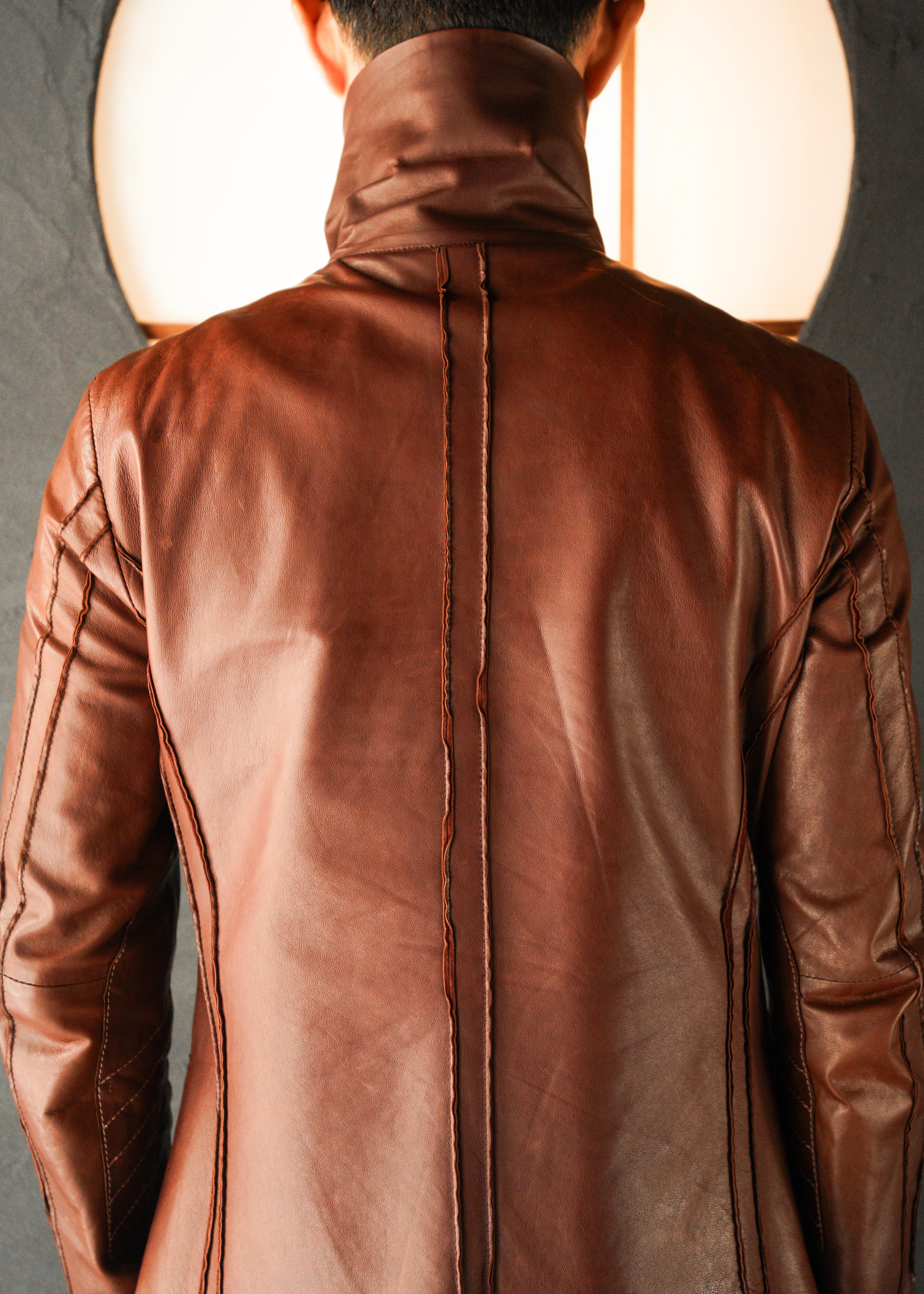 Paul Smith Asymmetrical Collar Leather Jacket in Burgundy