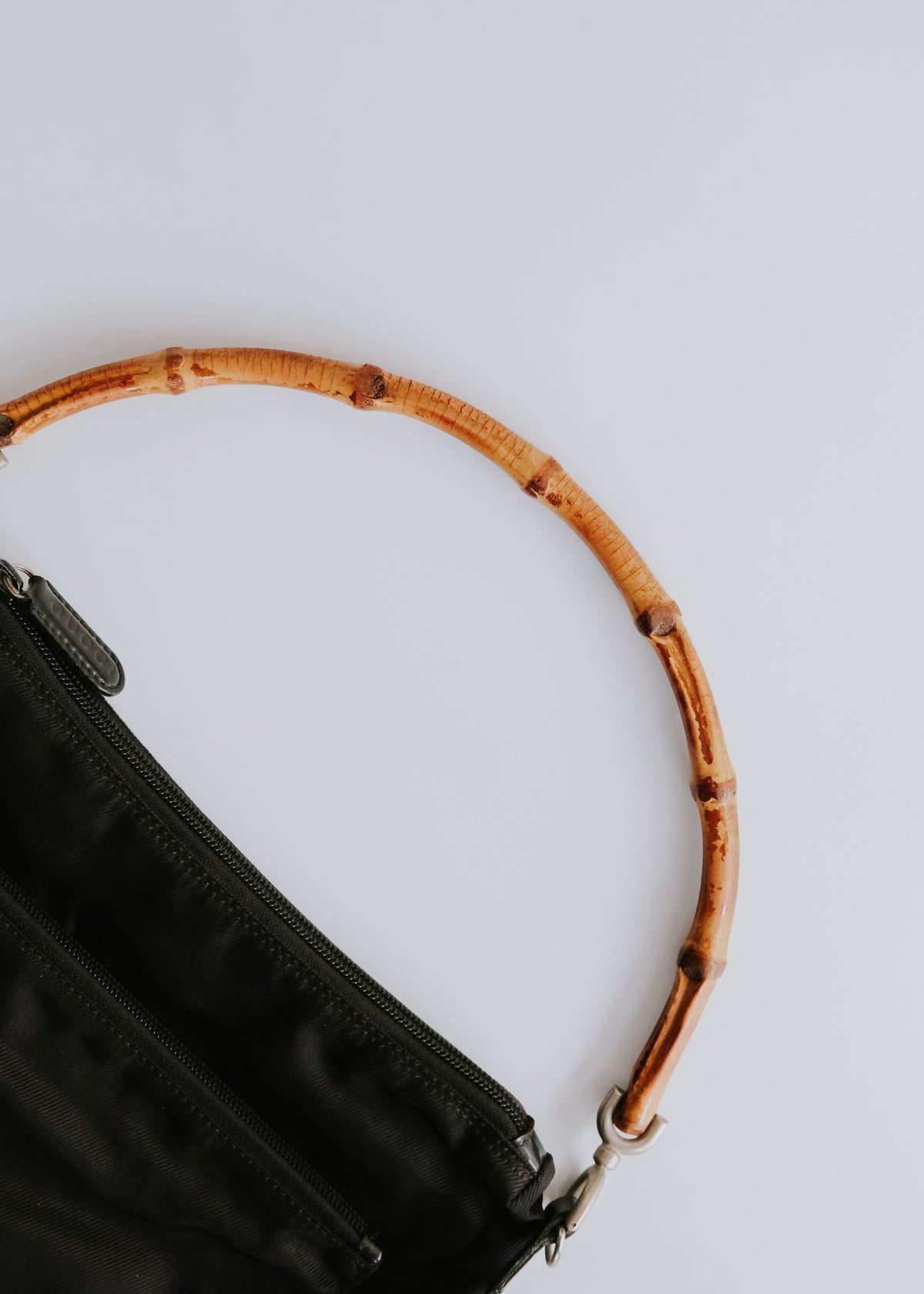 90-00's GUCCI double pocket hand bag with bamboo handle