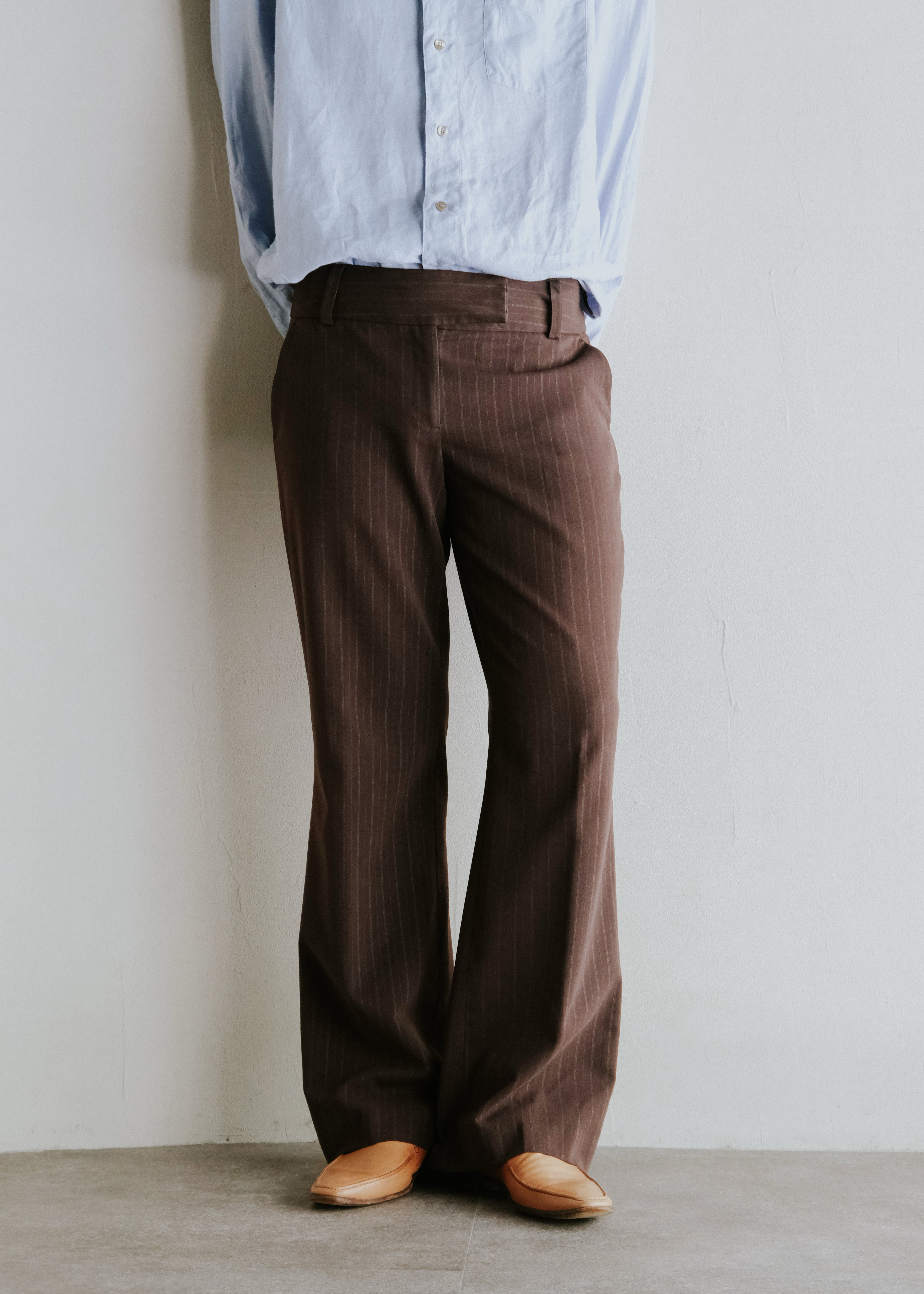 Low rised stripe wide semi flare slacks