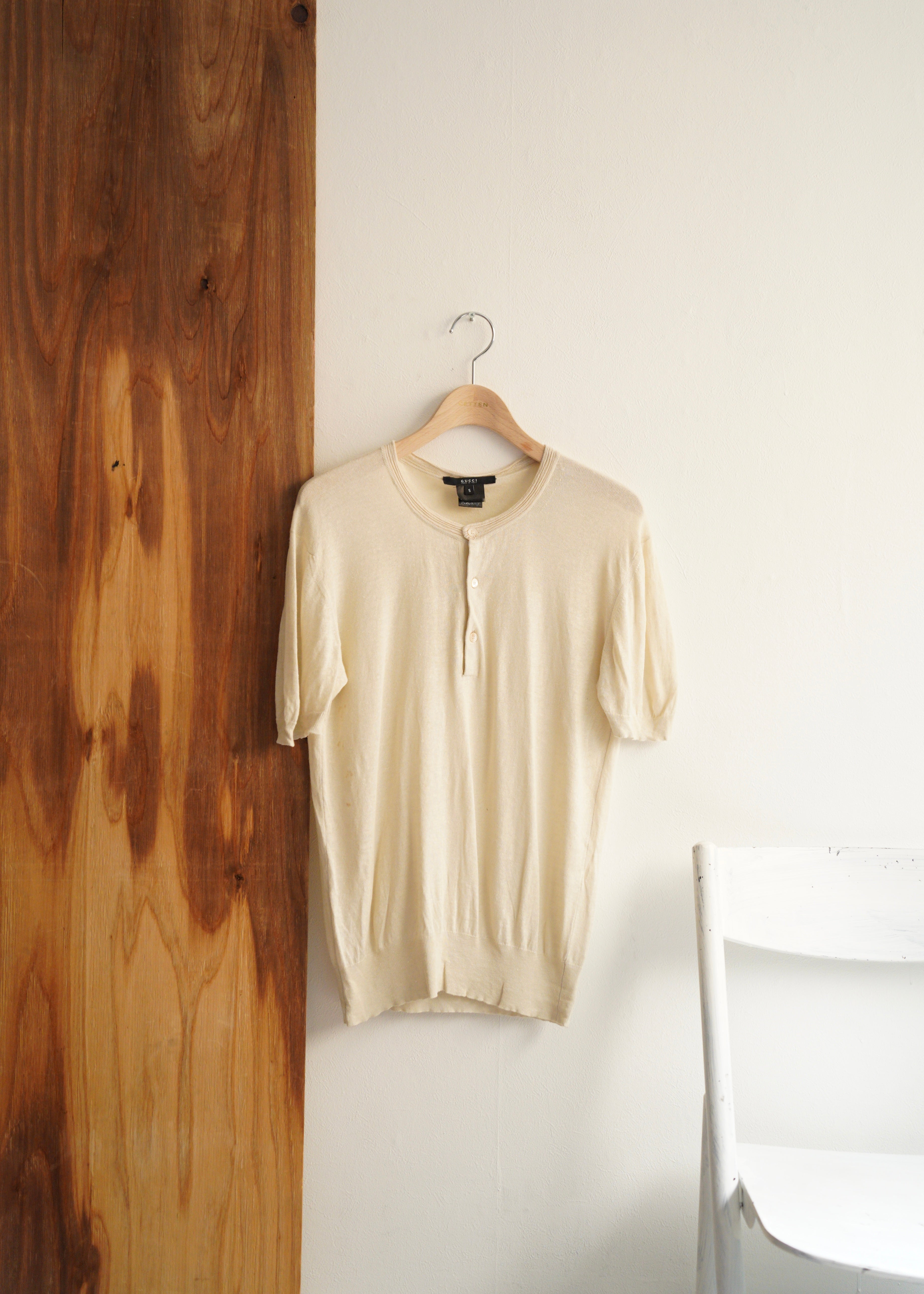 00's GUCCI linen silk henry neck short sleeve knit