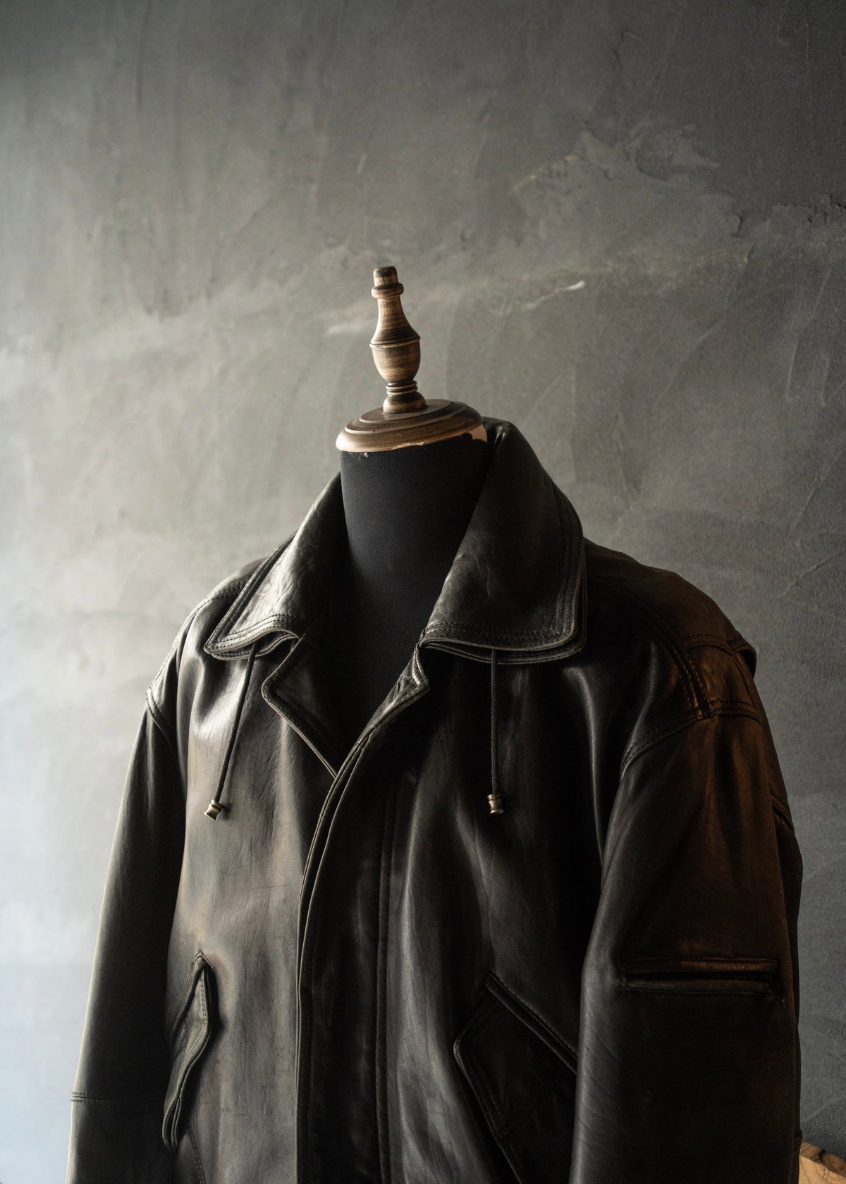 80-90's RUFFO fly front hooded leather blouson