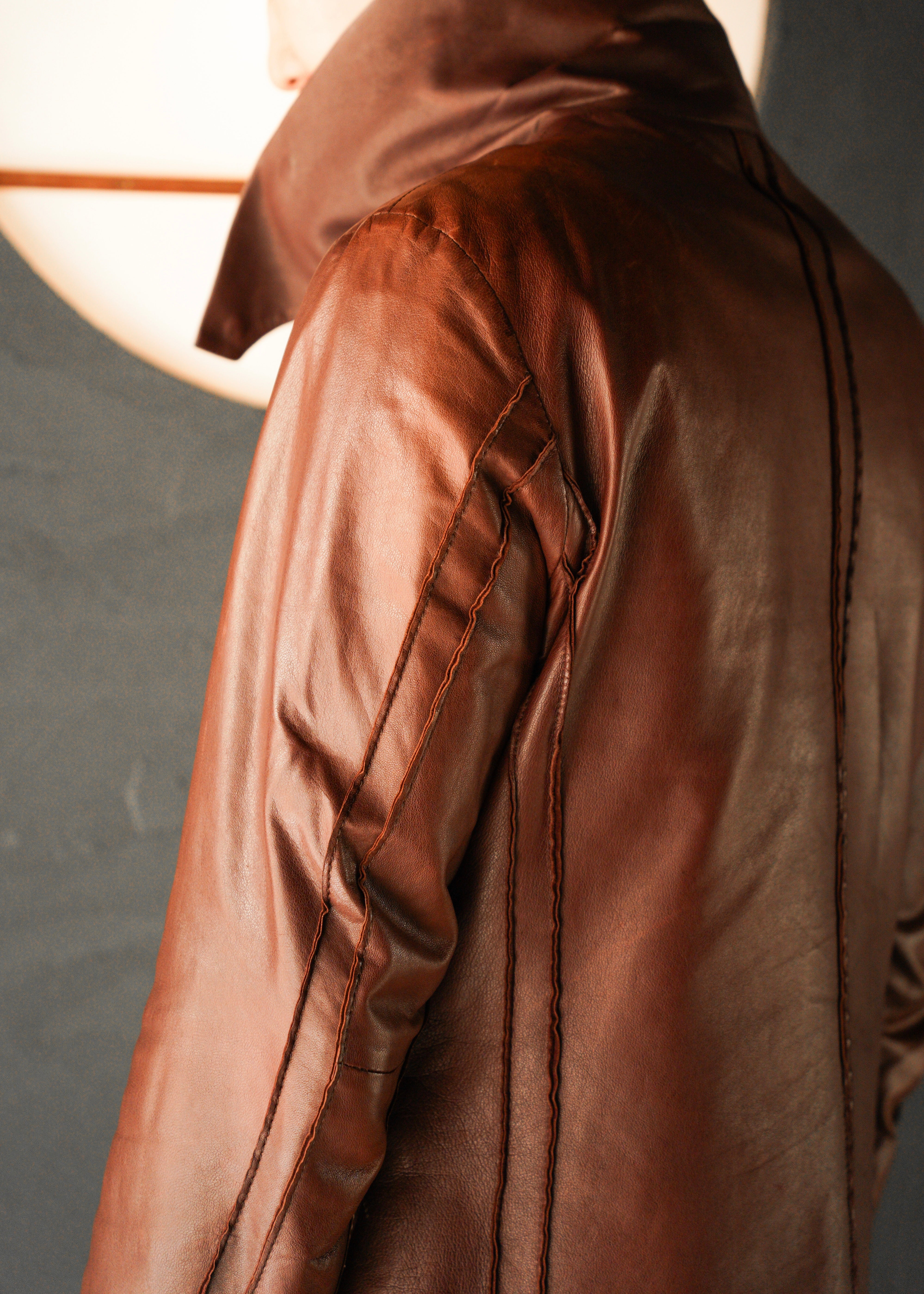 Paul Smith Asymmetrical Collar Leather Jacket in Burgundy