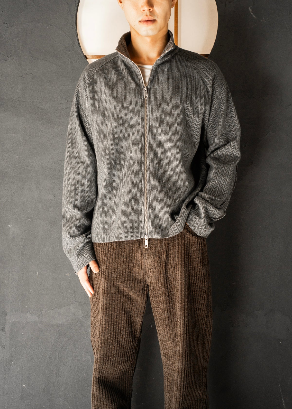 mfpen 26AW Leisure Zip Up / Grey Herringbone